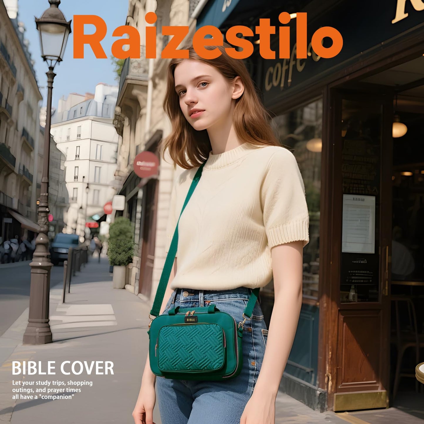 Bible Cover for Women Bible Case, Large Bible Bag, Bible Study Supplies Bible Journaling Kit Book Carrying Case with Bible Highlighters Tabs, Valentines Day Christian Gifts for Women (Green)