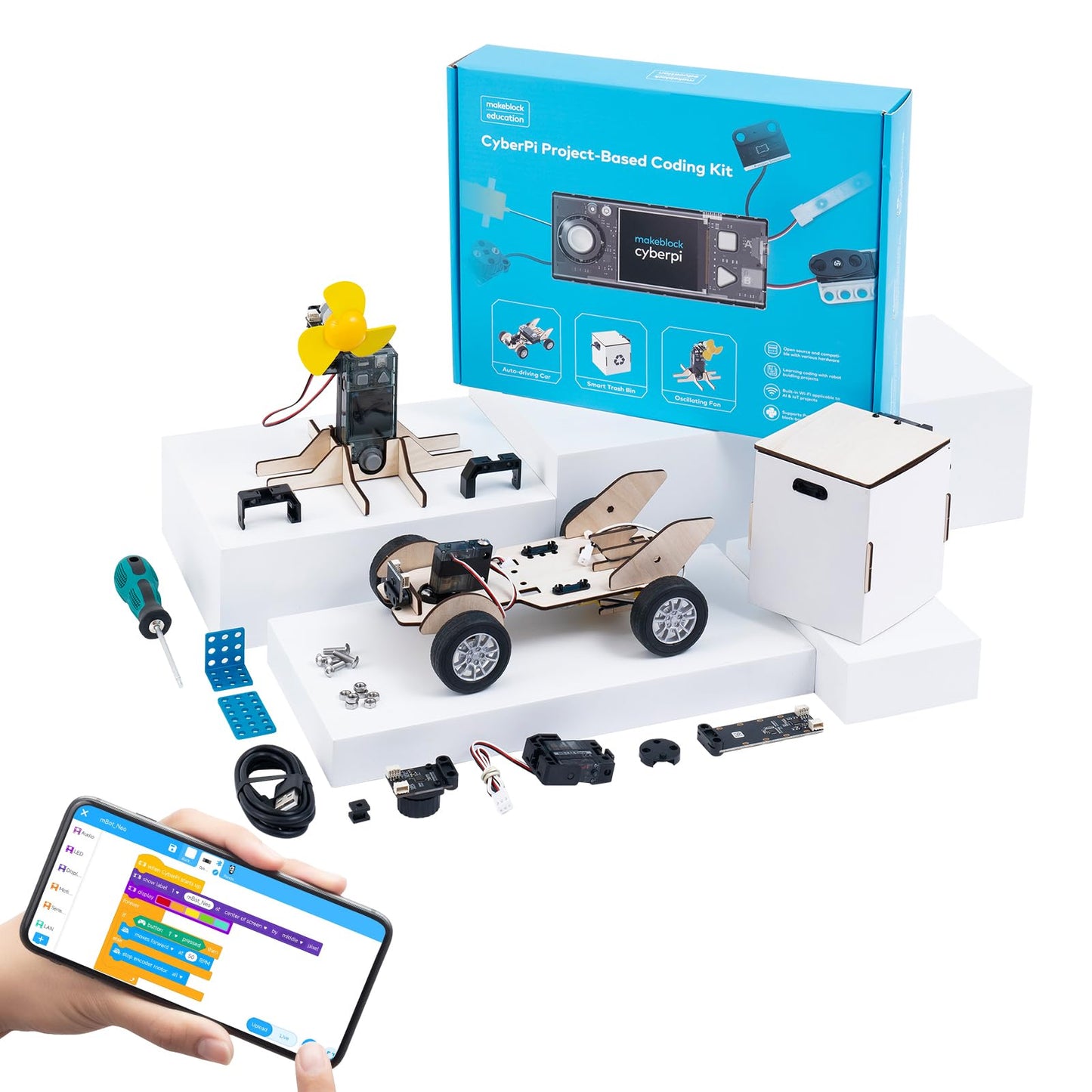 Makeblock Cyberpi Project-Based Coding Kit, Coding for Kids Support Scratch & Python Programming, STEM Projects for Kids Ages 8-12, Robotics Kit Support IoT Technology with Built-in WiFi Module