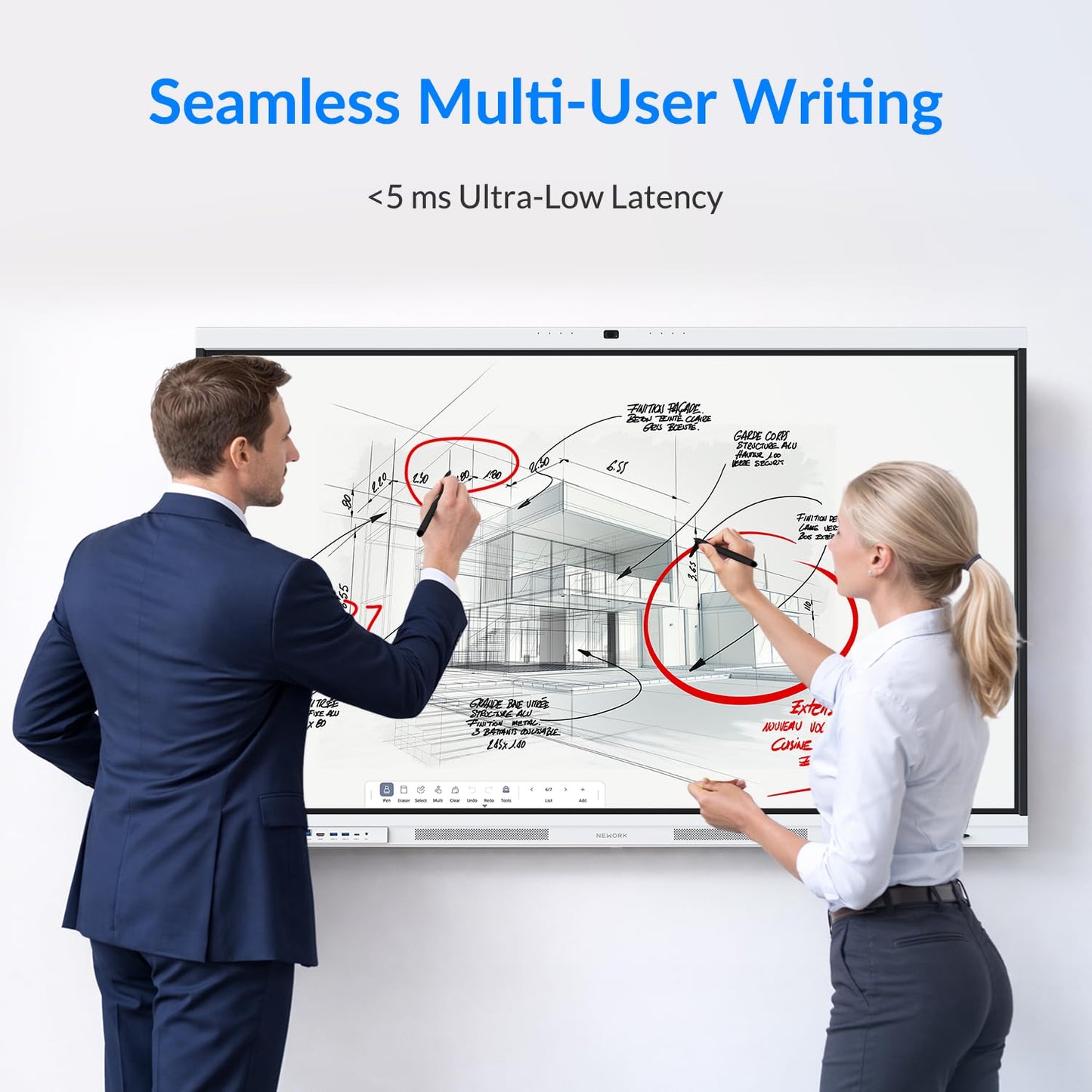 NEWORK Smart Board, 75" All-in-One Interactive Whiteboard, Google EDLA Certified, 48MP CMOS Sensor 4K UHD Camera, 8 AI Noise-Canceling Mics, for Professional Business Meetings and Classroom