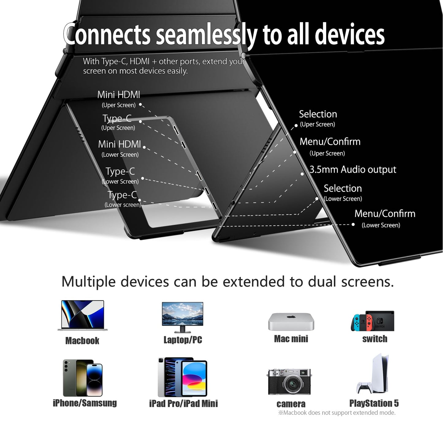 EHOMEWEI X2 Air Foldable Dual Touchscreen Portable Monitor 14.2"×2 2.8K IPS Touch Screen Extender with 4096 Stylus for Laptop
