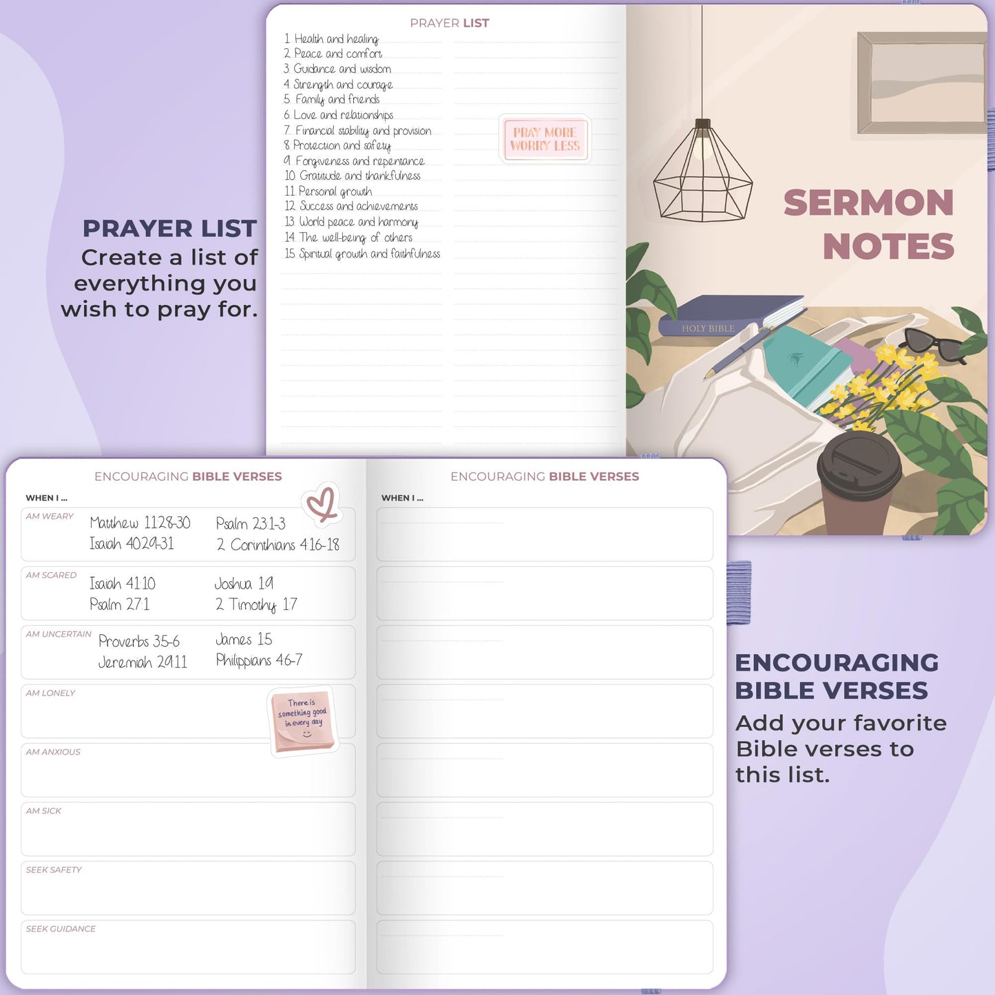 Clever Fox Bible Study Journal – Church Notes Notebook – Note Taking & Journaling Kit – Faith Based Religious Gifts & Accessories (Lavender)
