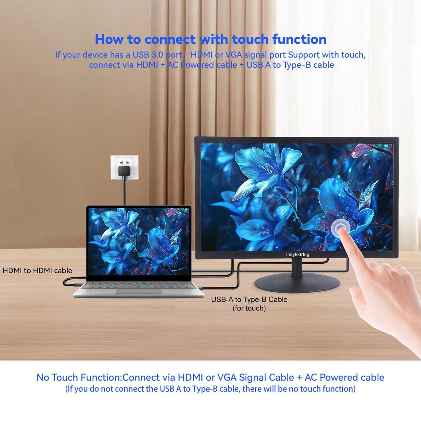 Insykktrkig Touchscreen Monitor 21.5" FHD 1080P Multi-Touch Screen HDMI VGA Type-B Dual Speakers,75Hz,VESA,Brightness 300cd/m²,Tilt Adjust,PC Office Laptop Business Computer Desktop Touch Display