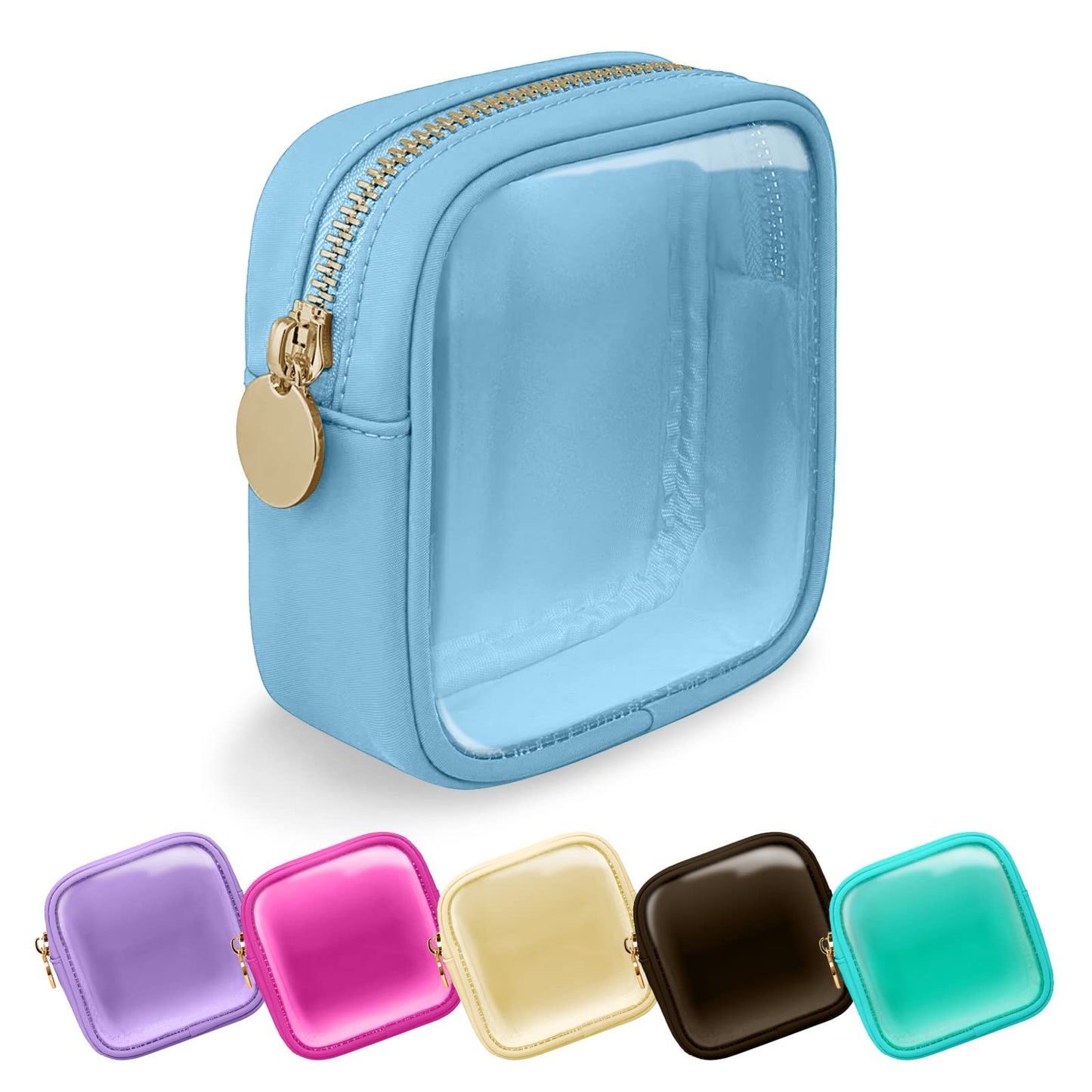 UIXIZQ Clear Mini Makeup Bag for Purse, Small Nylon&PVC Cosmetic Travel Bag TSA Approved Toiletry Bag with Zipper, Preppy Transparent Makeup Travel Bag Coin Purse for Women Men Girls(Mini-Blue)
