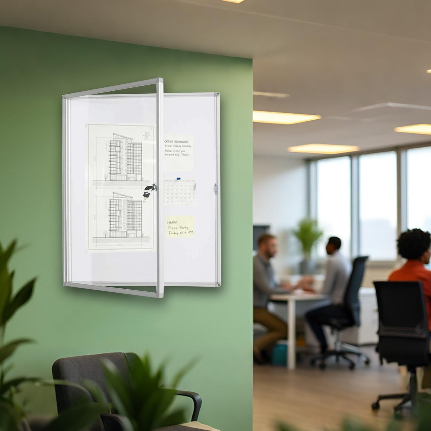 Enclosed Lockable Dry Erase Board 36x24 Inches - Magnetic White Board with Acrylic Door & Keys - Silver Aluminum Frame Notice Board Wall Mount Display Case for School, Office & Community
