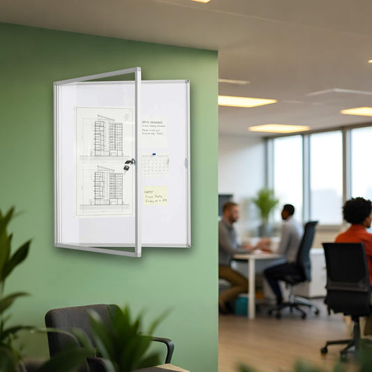 Enclosed Lockable Dry Erase Board 36x24 Inches - Magnetic White Board with Acrylic Door & Keys - Silver Aluminum Frame Notice Board Wall Mount Display Case for School, Office & Community