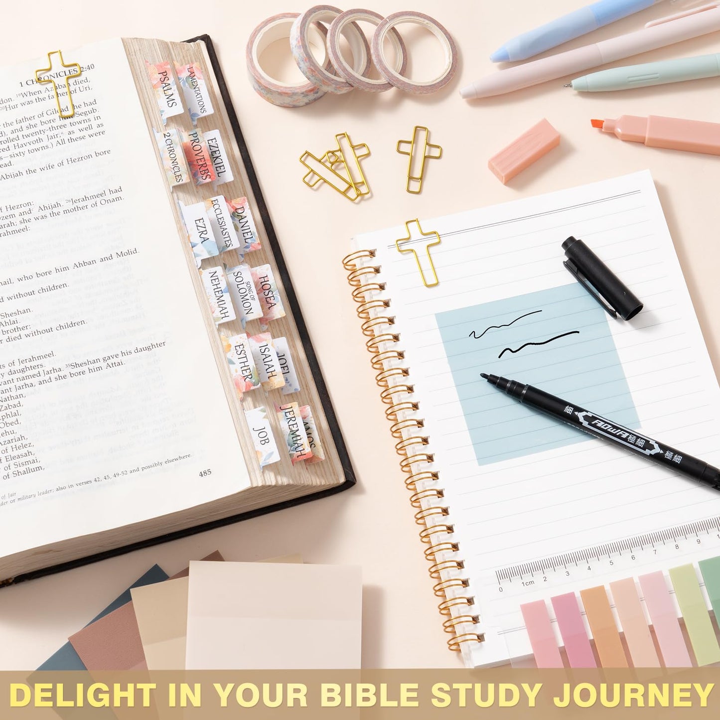 Bible Study Supplies Journaling Kit for Women with Bible Cover Case, Christmas Christian Gifts for Women Mom, Bible Study Tools Accessories Set w/Highlighter Pen, Pencil Case Notebook Annotation Kit