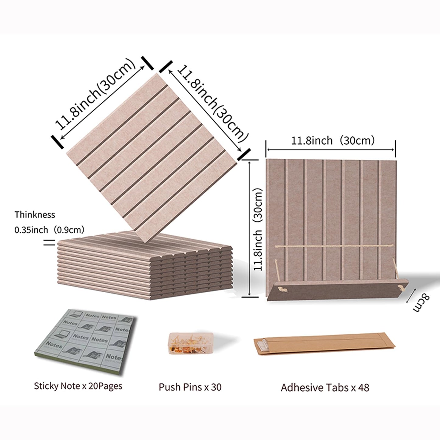 12 Pack Bulletin Boards 48" x 36" Alternative Cork Board for Office,Built-in Storage Device，Large Cork Boards for Walls ， Felt Wall Tiles, Contains Removable Security Stickers and PushPins (V-Beige)