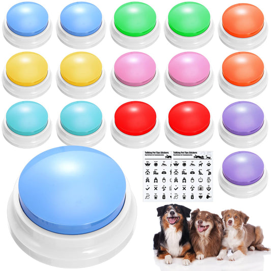 Jerify 16 Pcs Voice Recordable Dog Buttons for Communication Pet Cat Talking Buttons with Stickers 30 Seconds Interactive Speech Training Buzzers for Cat Pet Dog(Fresh Colors)