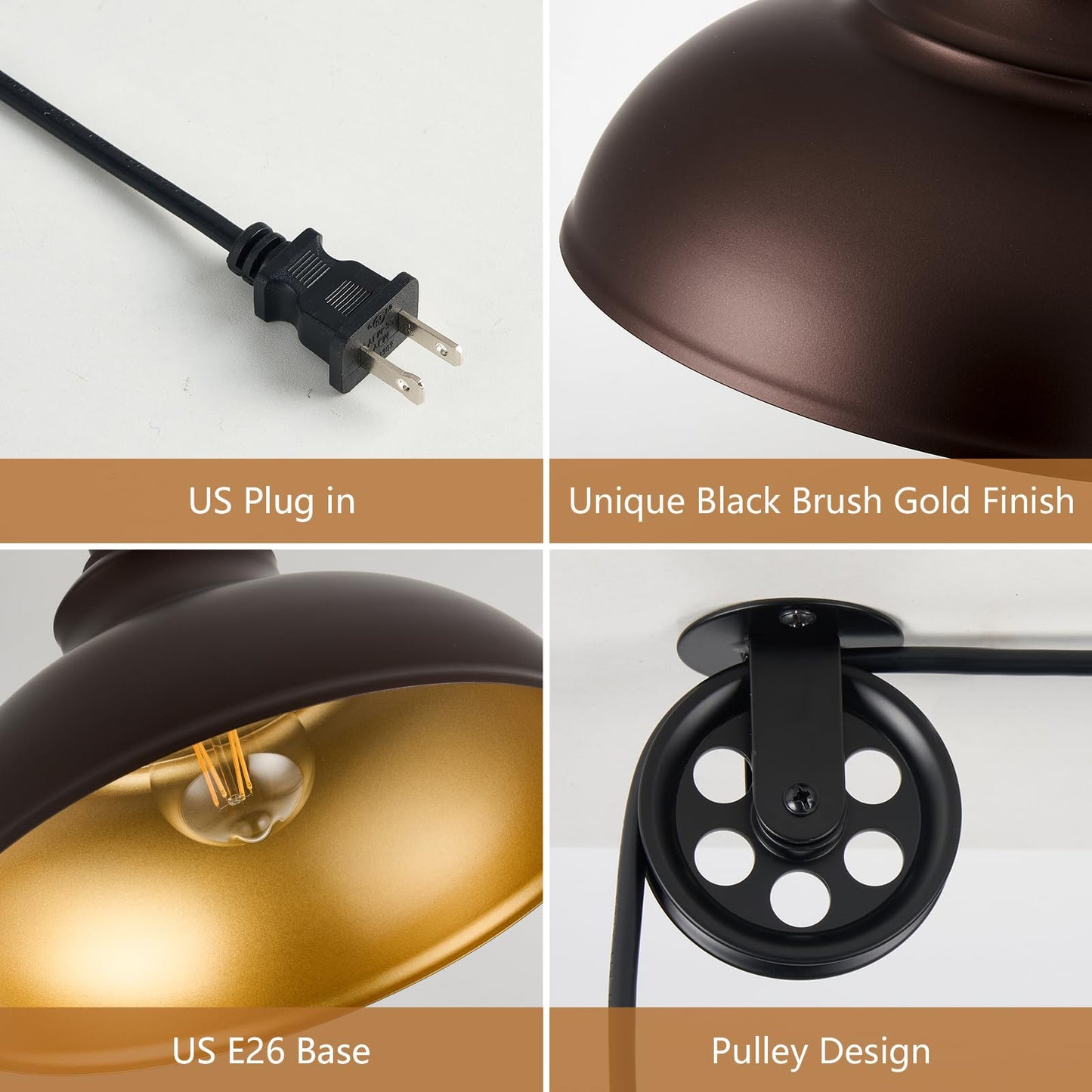 ALAISLYC Oil Rubbed Bronze Pendant Light, 2 Pack, Dimmable, Adjustable Pulley, Metal Hanging Lamps for Living Room, Kitchen, Bedroom