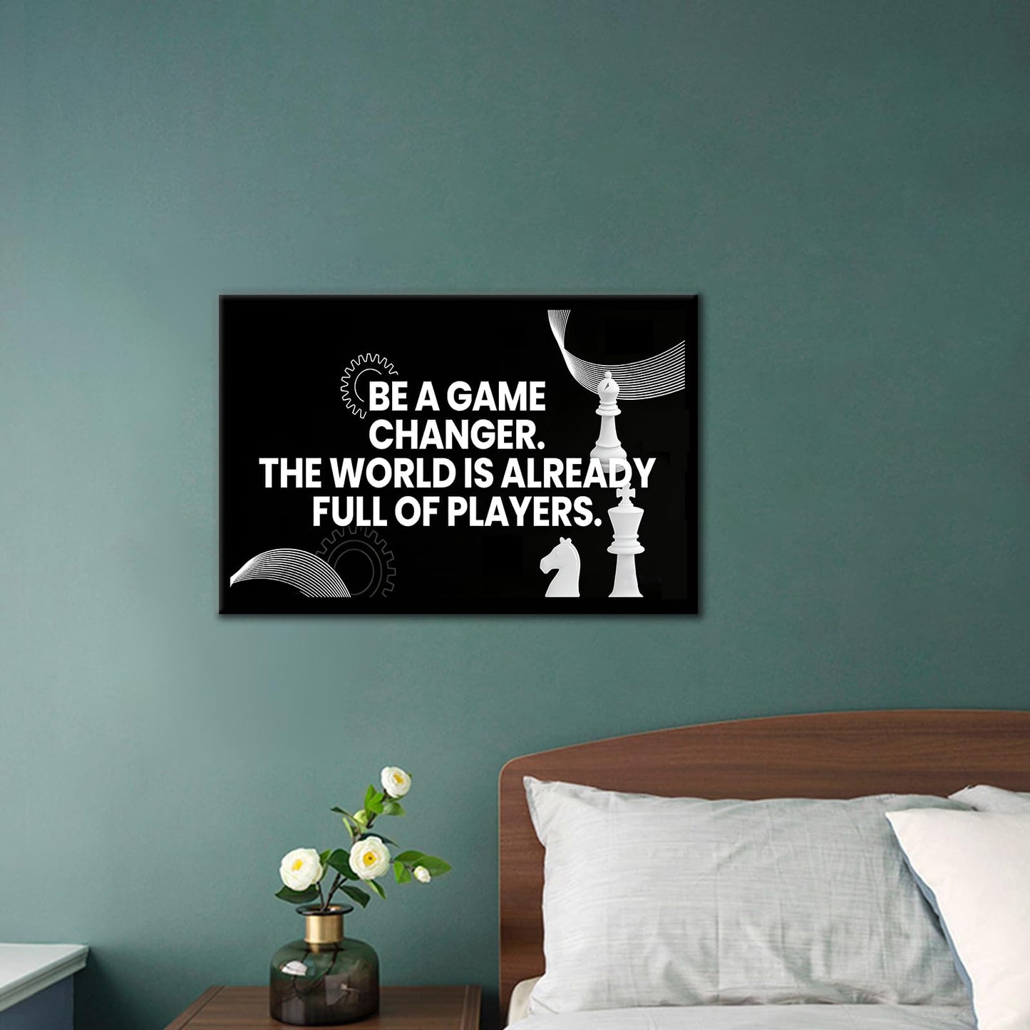 PSYYSP Motivational Wall Art For Office Inspirational Quotes Be A Game Changer Canvas Print Framed Chess Poster For Men Desk Decor Strategy Leadership Empowerment Small 12x18 Inch Artwork