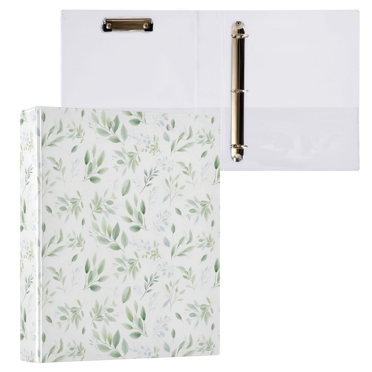 Eucalyptus Leaves Round Ring Binders 1.5 Plant Leaves Green White 3 Ring Clipboard Binder for Office School Work Supplies File Folder 200 Sheet Capacity Easy Open