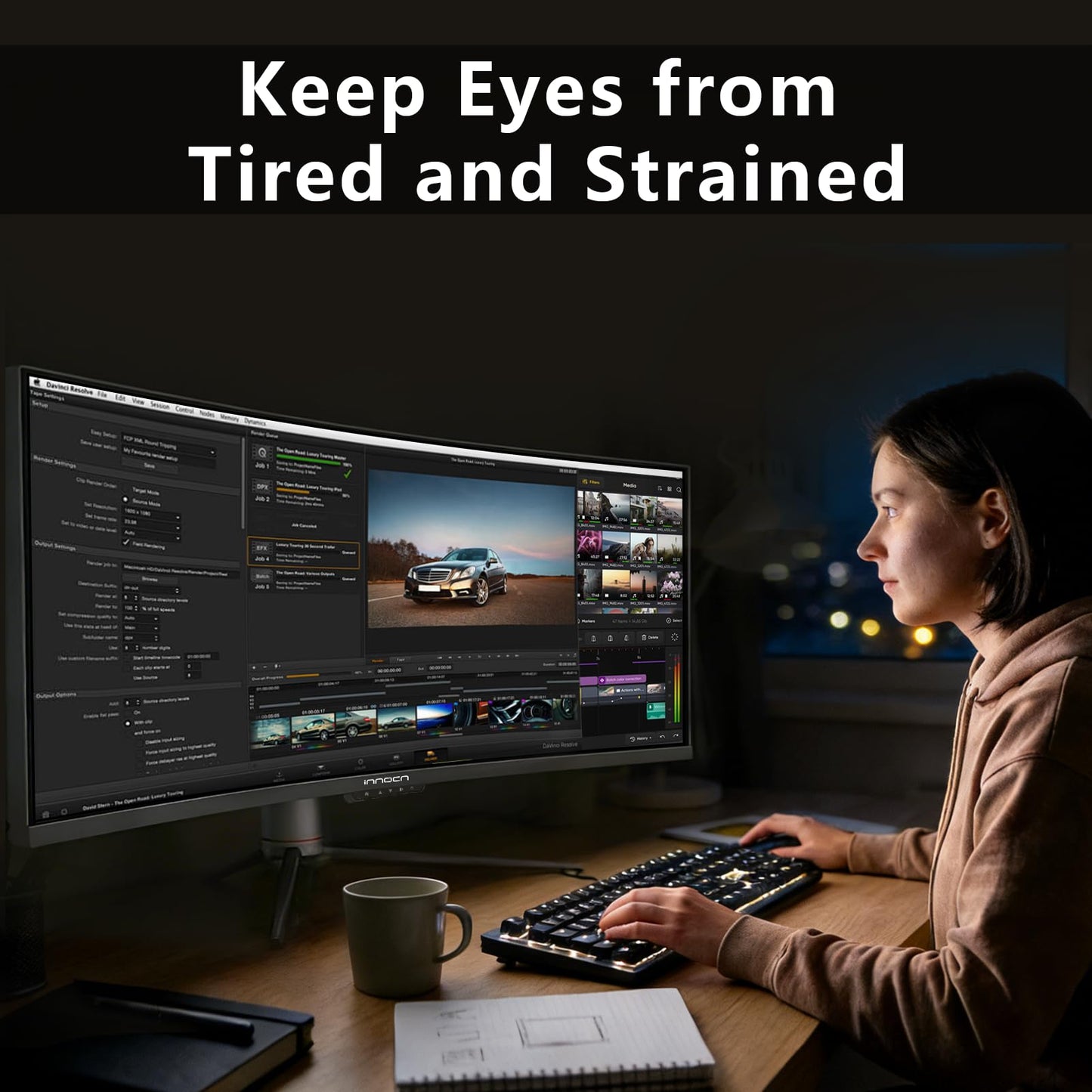 INNOCN 49" Curved Gaming Monitor 144Hz Ultrawide 32:9 WDFHD 3840 x 1080P, R1800, 99% sRGB, HDR400, USB Type C, DisplayPort, HDMI, Built-in Speakers, Height/Tilt Adjustable - 49C1G