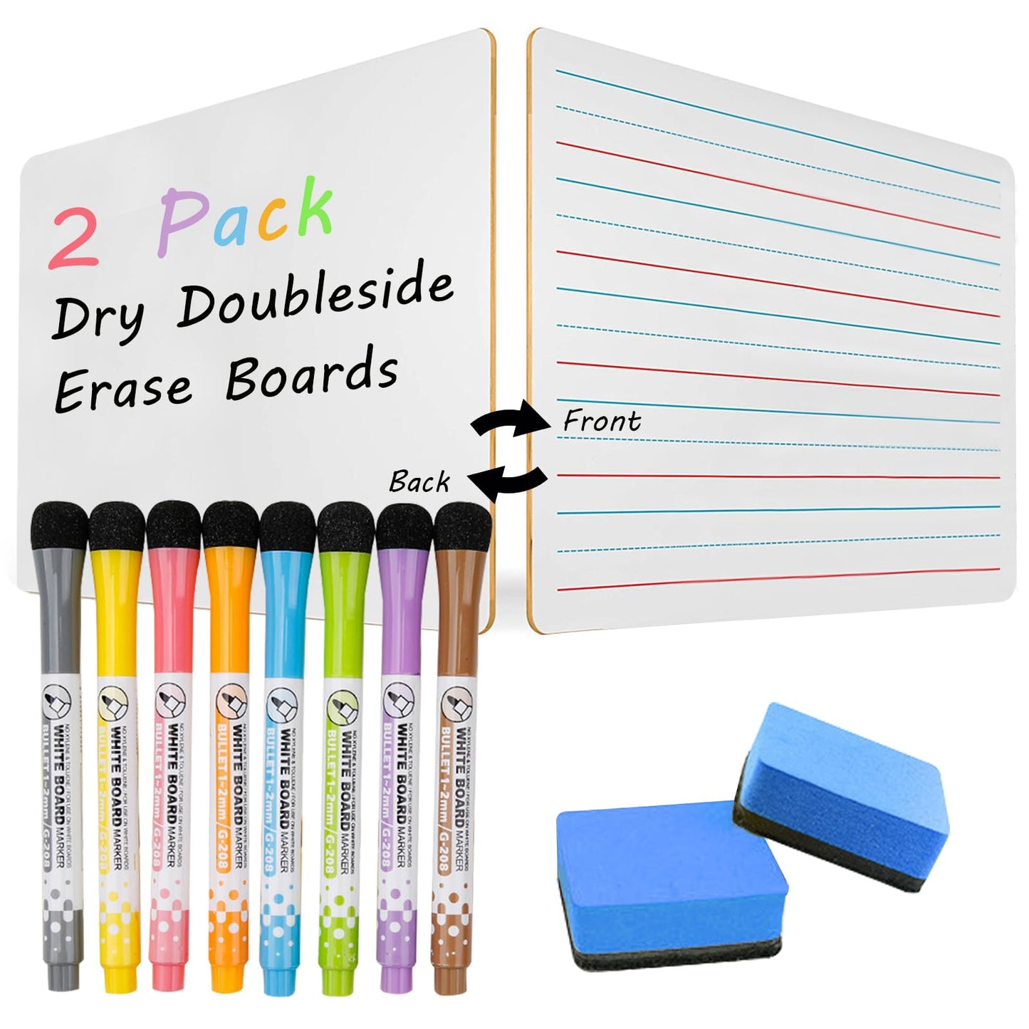 2 Pack 9"x12" Dry Erase Boards Mini Whiteboards with Lines for Kids, Double Sided Small Dry Erase Lapboard, for Students, Education Teacher Classroom, Mini Portable Drawing Learning White Boards