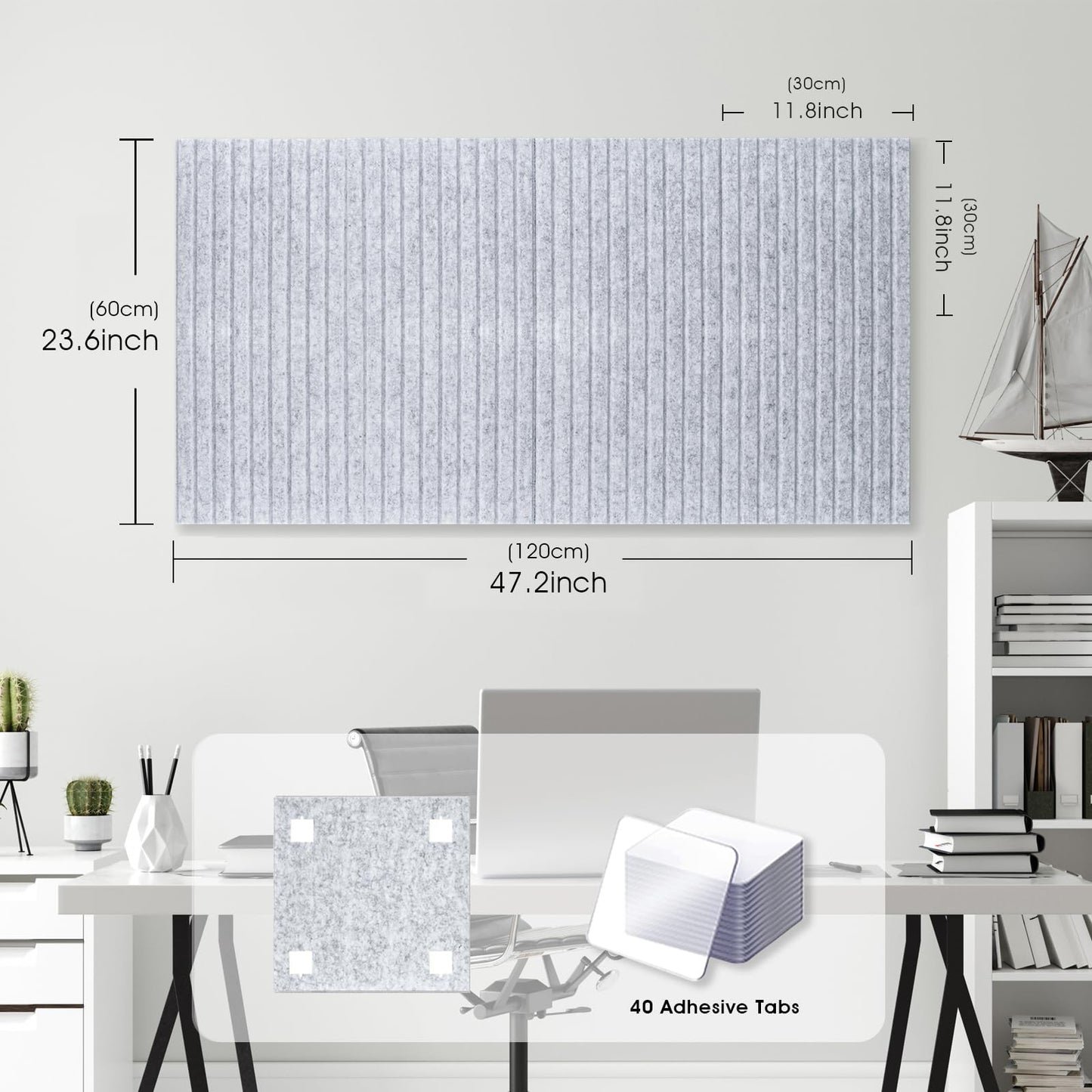 Large Cork Board for Office, 8 Pack Felt Wall Tiles with Slat Wall Paneling and Safe Removable Adhesive Tabs, Felt Bulletin Board Pin Board Cork Boards for Walls - Gray Marble