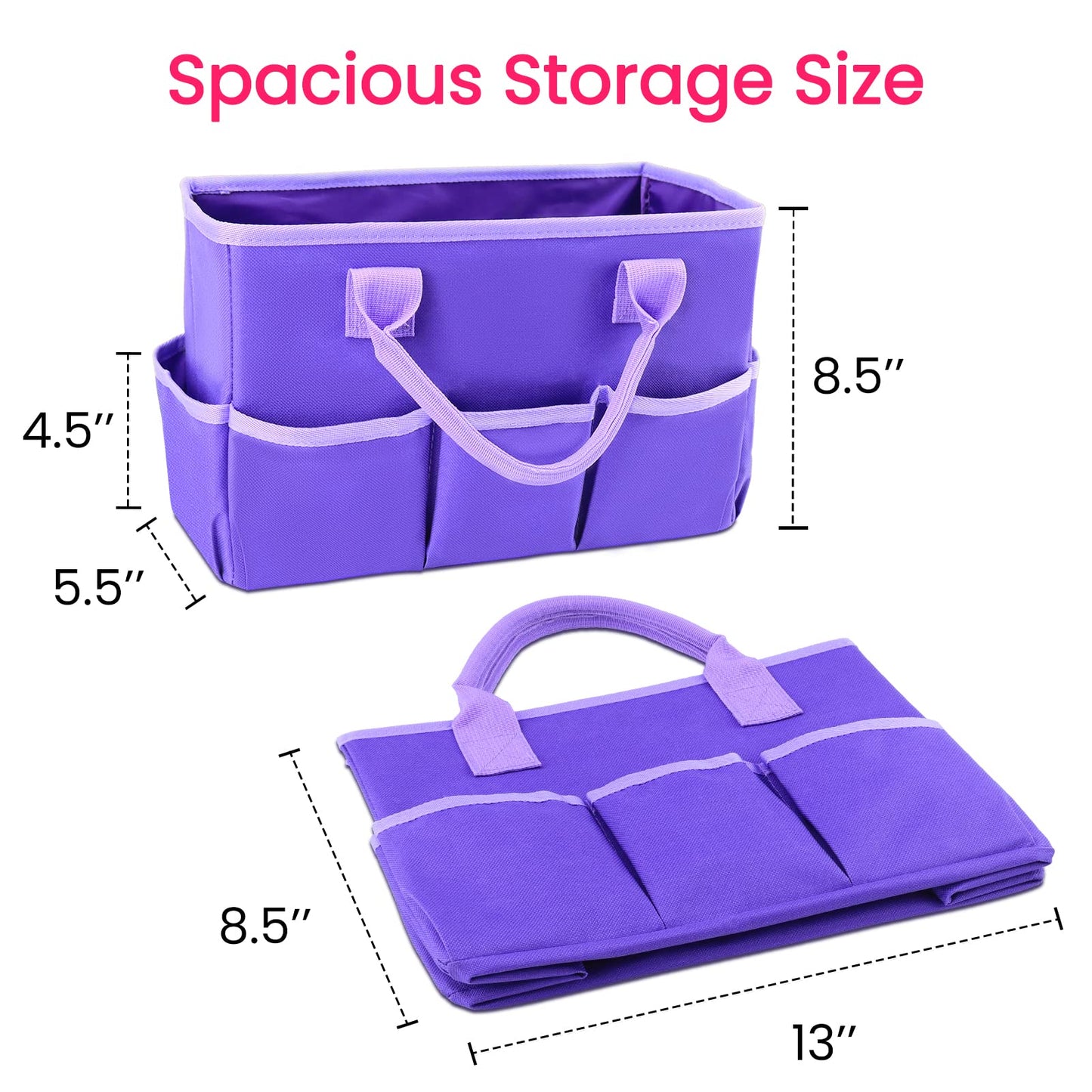 Godery Desktop Tote and Organizer, Teacher Helper caddy Bag for Arts, Books, Stationery, Office Desk Organization, Make-up Storage with Handles for Travel (Purple)
