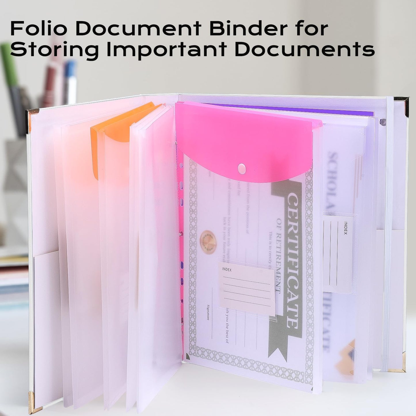 XKDOUS Aesthetic Document Organizer Linen Folio Folders with Pockets, 3-Ring Accordion Storage Binders Expanding File Folder for Important Papers, Documents and Files