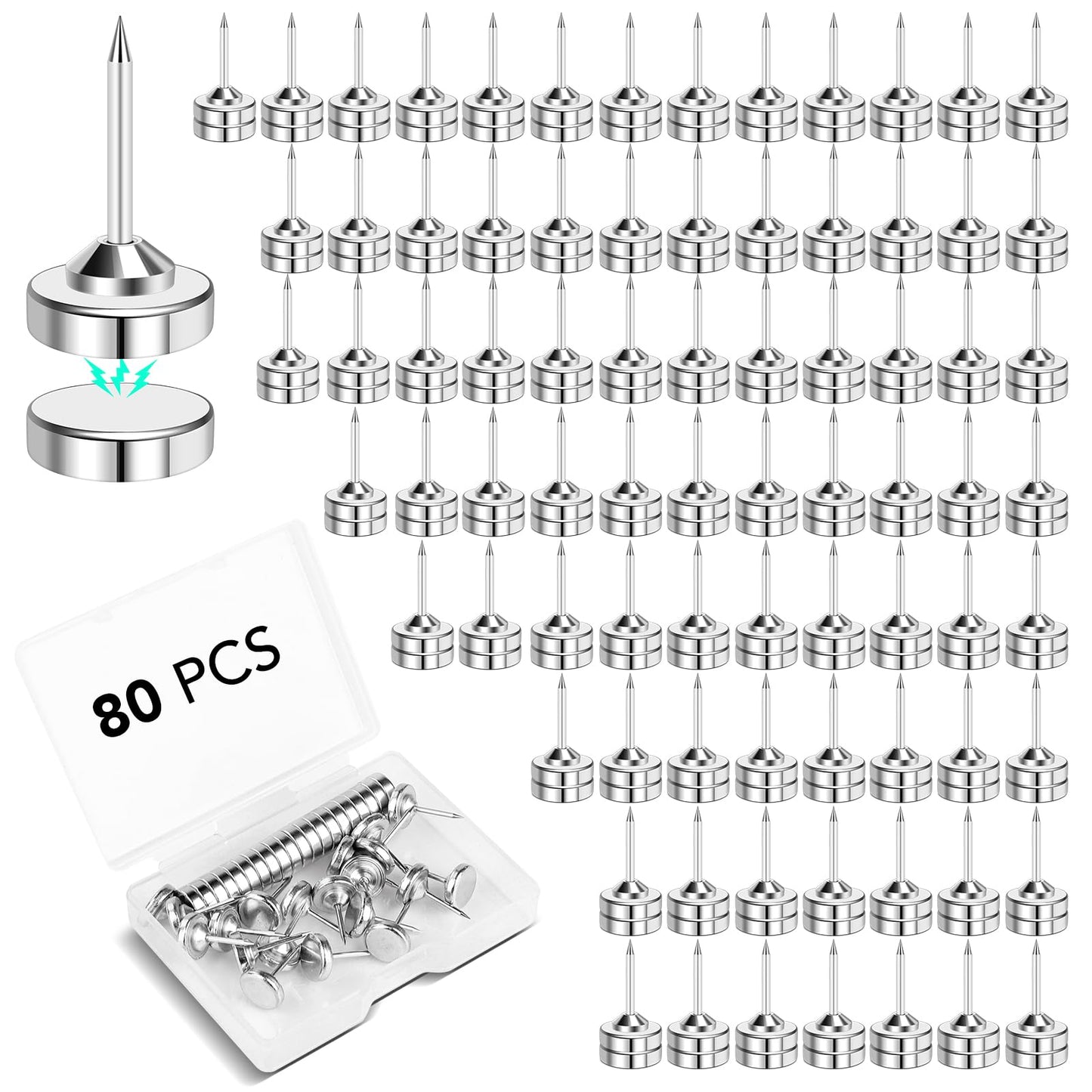 E BAVITE Magnetic Push Pins, 80 Sets Magnet Thumbtack for Wall Bulletin Board Strong Decorative Pushpins Clip for Map Picture Hanging Kit Poster Holder