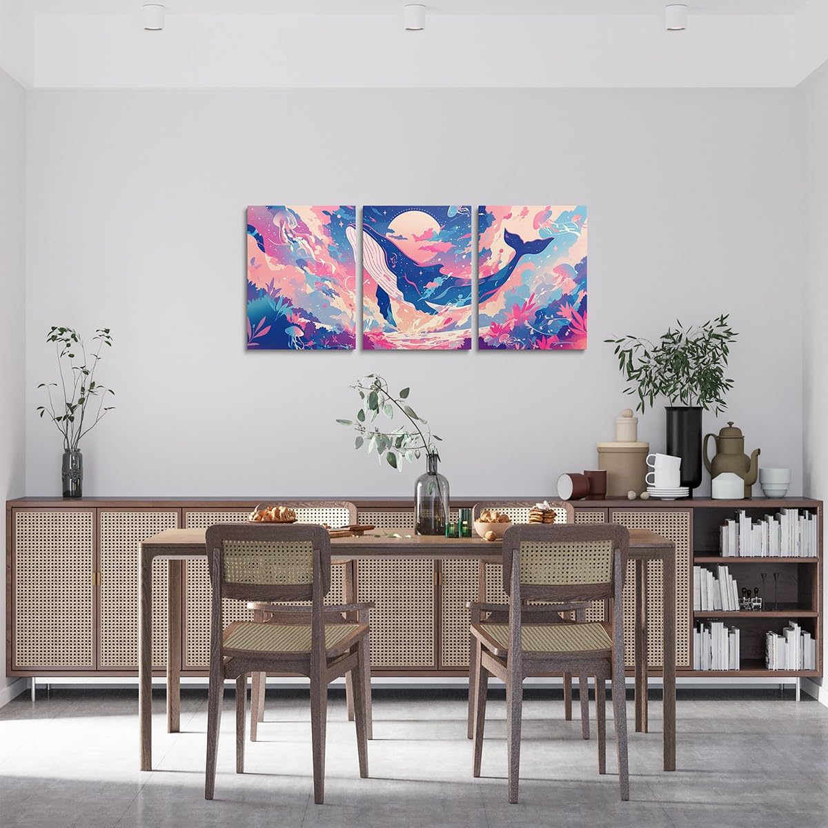 Feelyou Pretty Whale 3 Piece Canvas Wall Art for Living Room Bedroom Jellyfish Wall Art for Home Decor Ocean Animal Office Wall Decor Dreamy Wall Painting