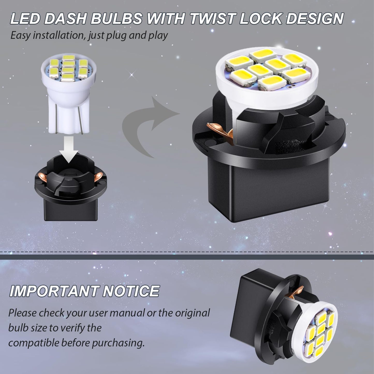 Frienda LED Dash Instrument Light Bulbs, 40 Pcs T10 194 168, Twist Lock Socket, White, for Dashboard Panel Gauge Cluster