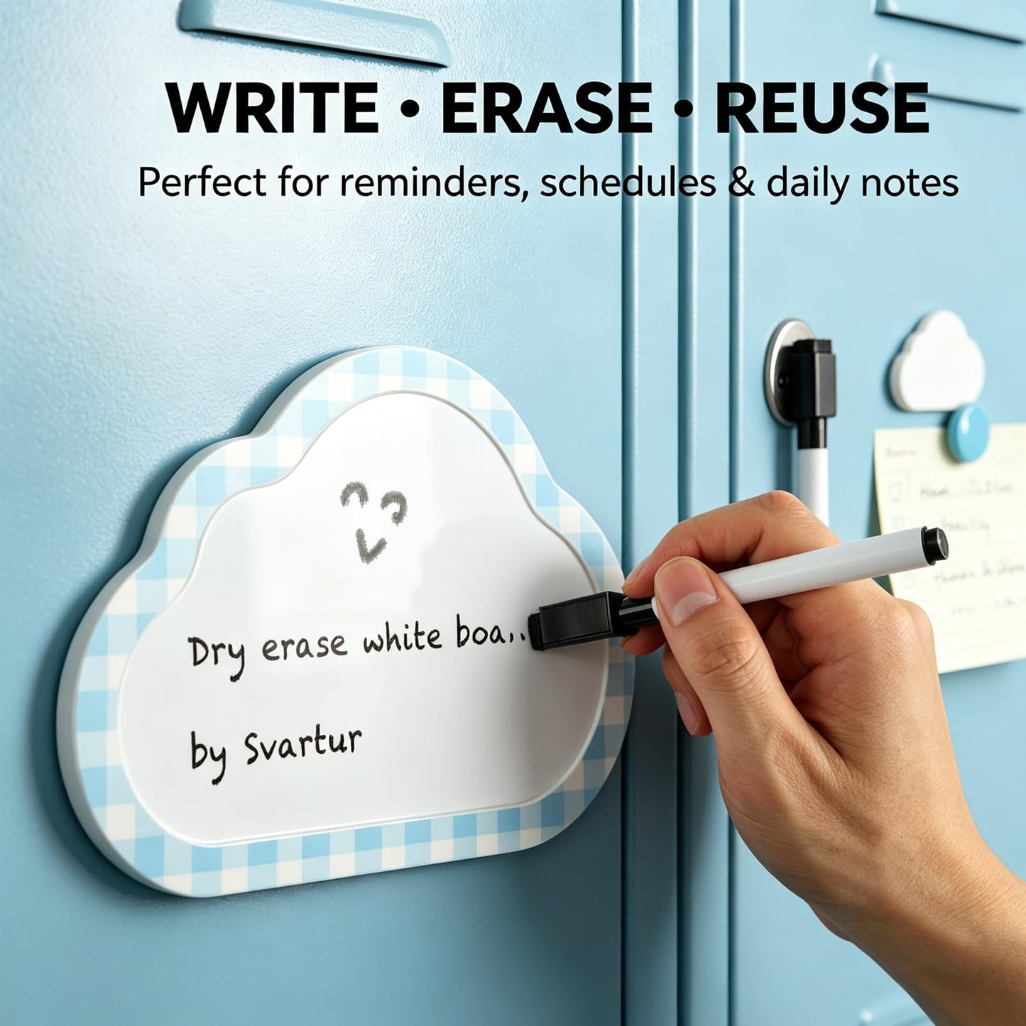 Svartur Magnetic Locker Accessories Set - Locker Mirror, Dry Erase Whiteboard, Magnetic Pen Holder & Cute Magnets, Aesthetic School Locker Decor for Girls, Locker Organizer Kit, Blue