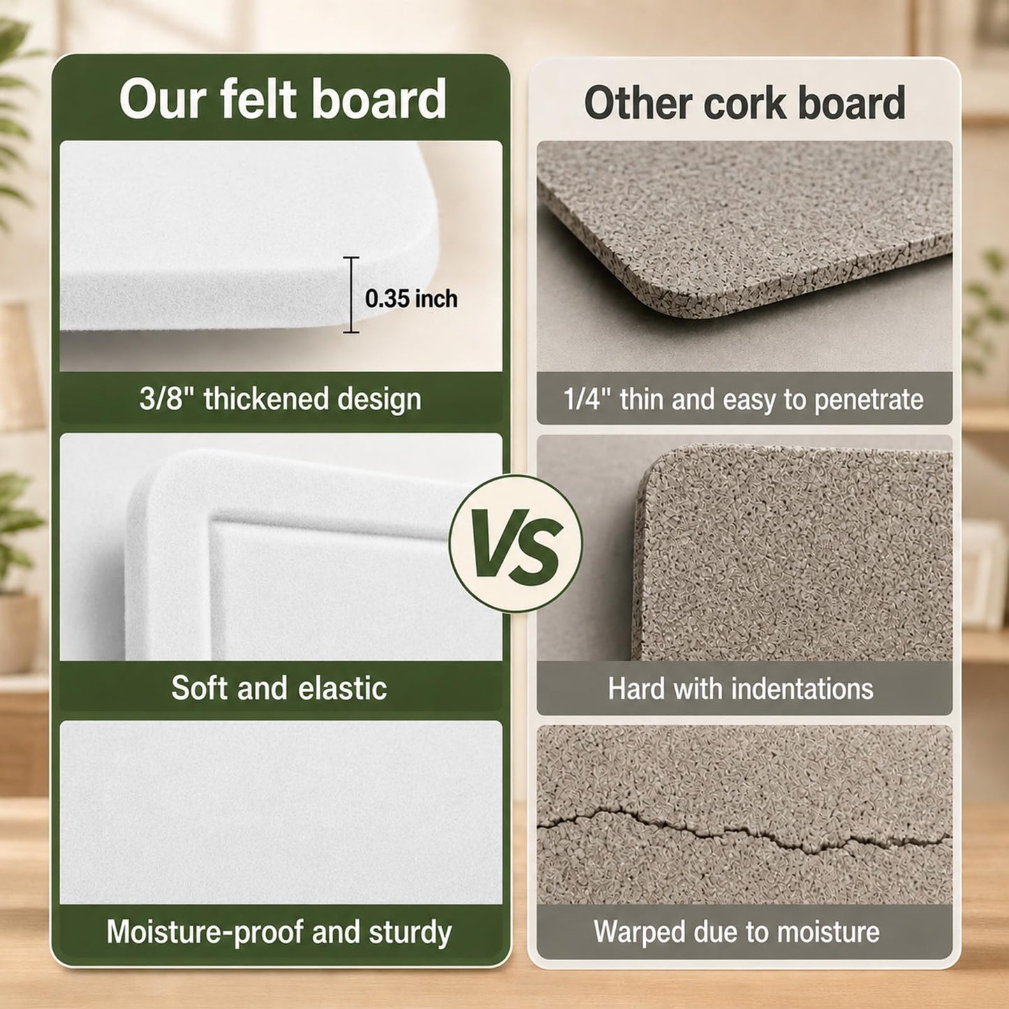 Felt Bulletin Board for Wall 24" x 18" Unfolded Size, Small Frameless Felt Pin Board, Soft Cork Board Alternative for Office, Home Planning, Notes, Photos & Wall Decor, Foldable Shipping, Easy Install