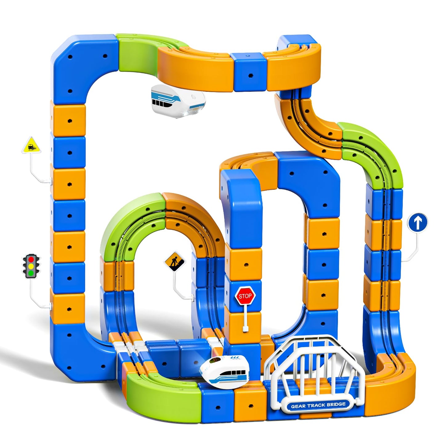 Fortand Electric Train Set for Kids 3 4 5 6 7 8, 225PCS(80 Track +2 Train) 3D Infinity Flexible Anti-Gravity Cube Trains Track STEM DIY Railroad Building Toy, Birthday Gifts for Boys & Girls Ages 3-8