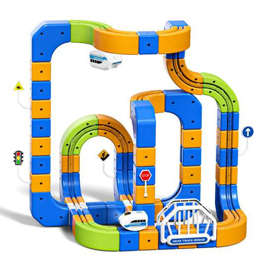 Fortand Electric Train Set for Kids 3 4 5 6 7 8, 225PCS(80 Track +2 Train) 3D Infinity Flexible Anti-Gravity Cube Trains Track STEM DIY Railroad Building Toy, Birthday Gifts for Boys & Girls Ages 3-8