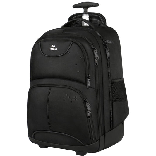 MATEIN Rolling Backpack, 17 inch Water Resistant Wheeled Laptop Backpack, Carry on Luggage Business Bag, Overnight College Computer Bag Trolley Suitcase for Men Women Adults to Travel, Black