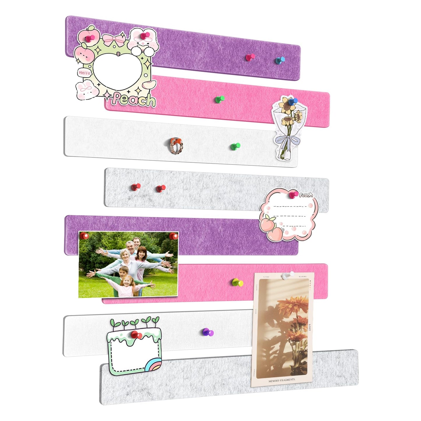 GoTiling Cork Board for Walls - 8 Pack Felt Pin Board Bar Strips - Self-Adhesive Lightweight Bulletin Board - Cork Board for Office with 40 Push Pins No Damage for Wall
