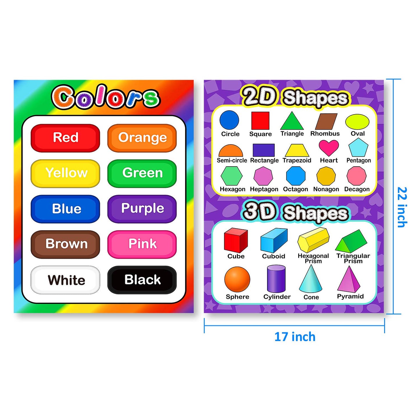 Outus Extra Large Preschool Educational Learning Posters 17 x 22 Inch Nursery Home School Pre-K Kindergarten Classroom Decoration(4 Pcs,Alphabet, Number 1-10, Shapes, Colors)
