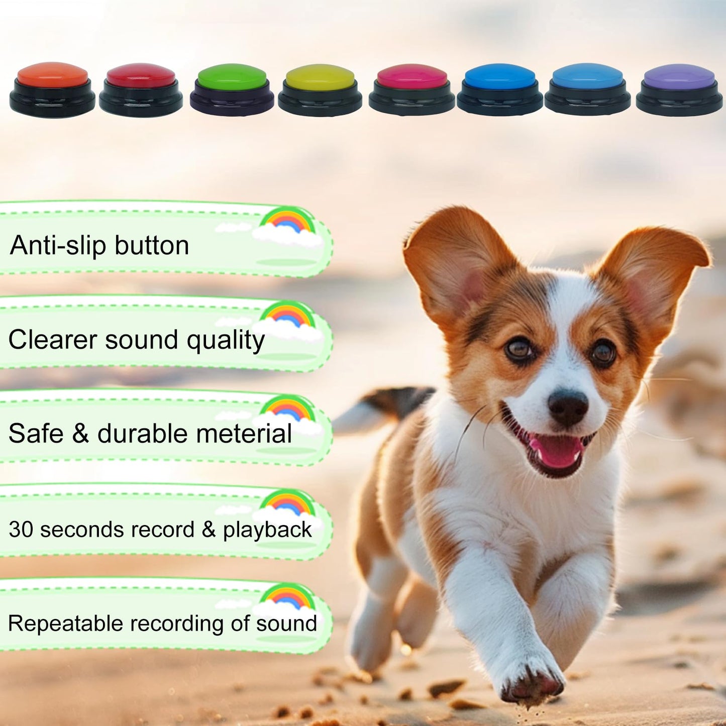 Gelabur Set of 8 Dog Buttons for Communication, Voice Recordable Buttons for Classroom, Dog Training Talking Buttons Starter Set, Pet Easy Speaking Buttons Tools