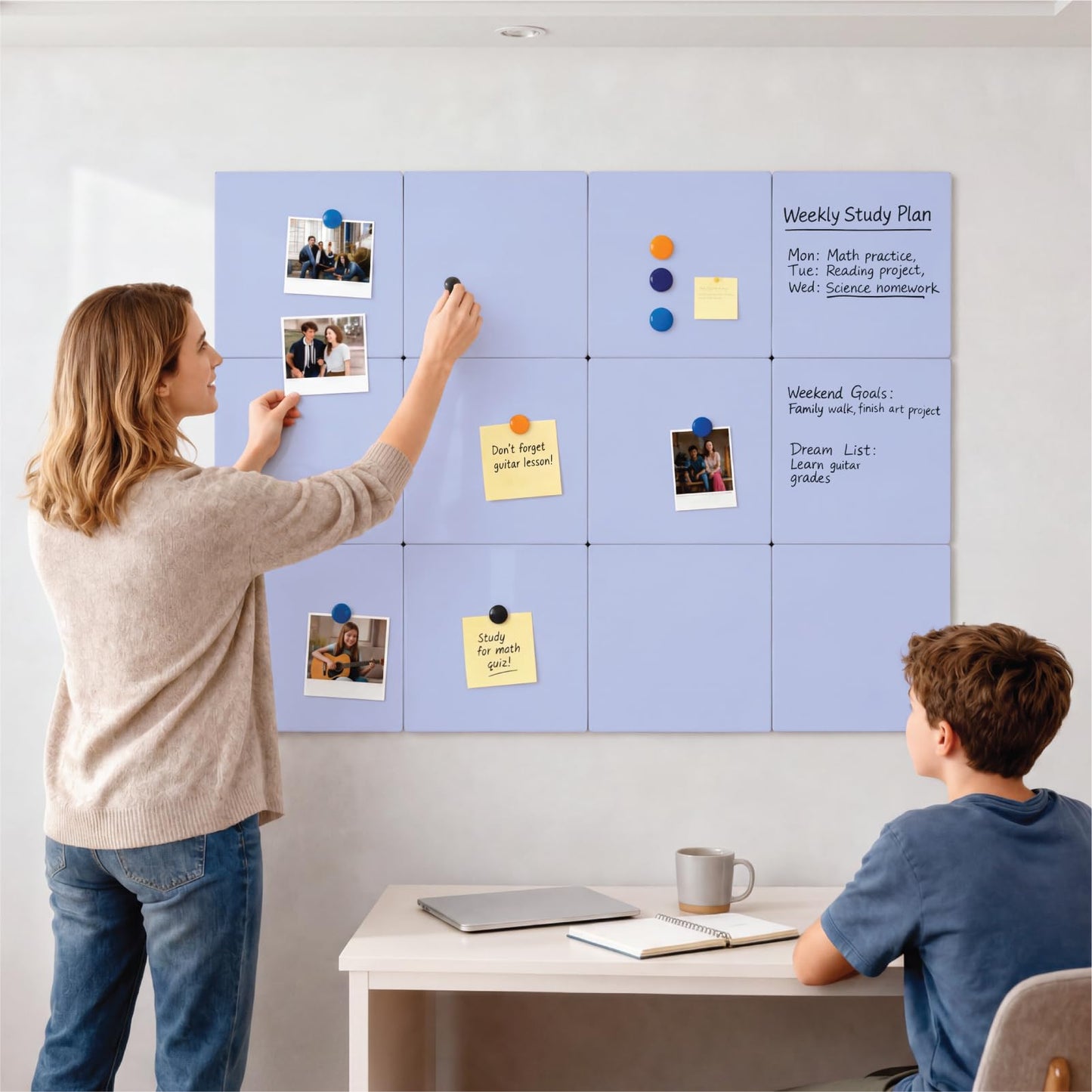Comix Magnetic Board, 12 Pack Magnetic Whiteboard for wall, 11.8 x 11.8 Inches Dry Erase Board for Kids, Students, White Board Dry Erase Set for Fridge, Office and Home, Blue