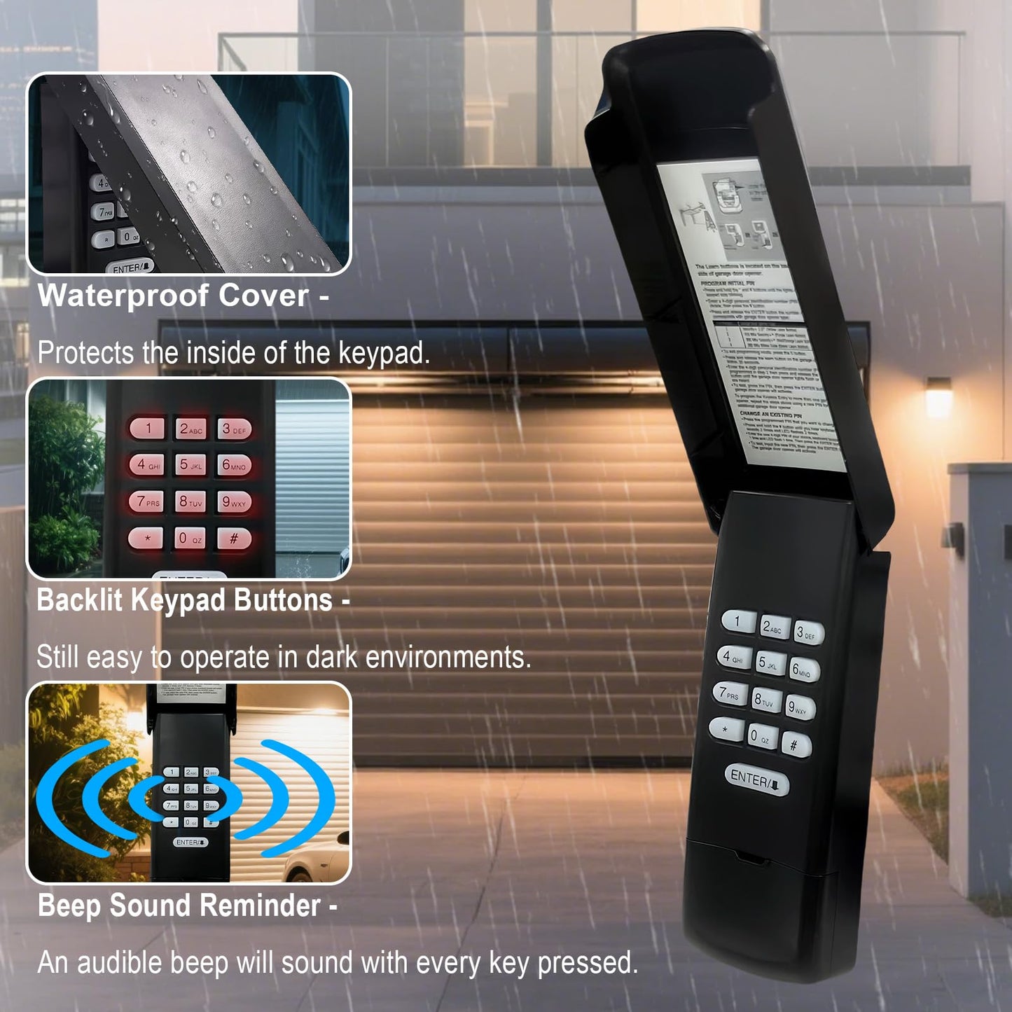 XDTKML Garage Door Opener Keypad Replacement for Liftmaster Chamberlain Craftsman Garage Door Opener Keypad Compatible with Purple/Red/Orange/Green/Yellow Learn Button Since 1993 - Black Shell