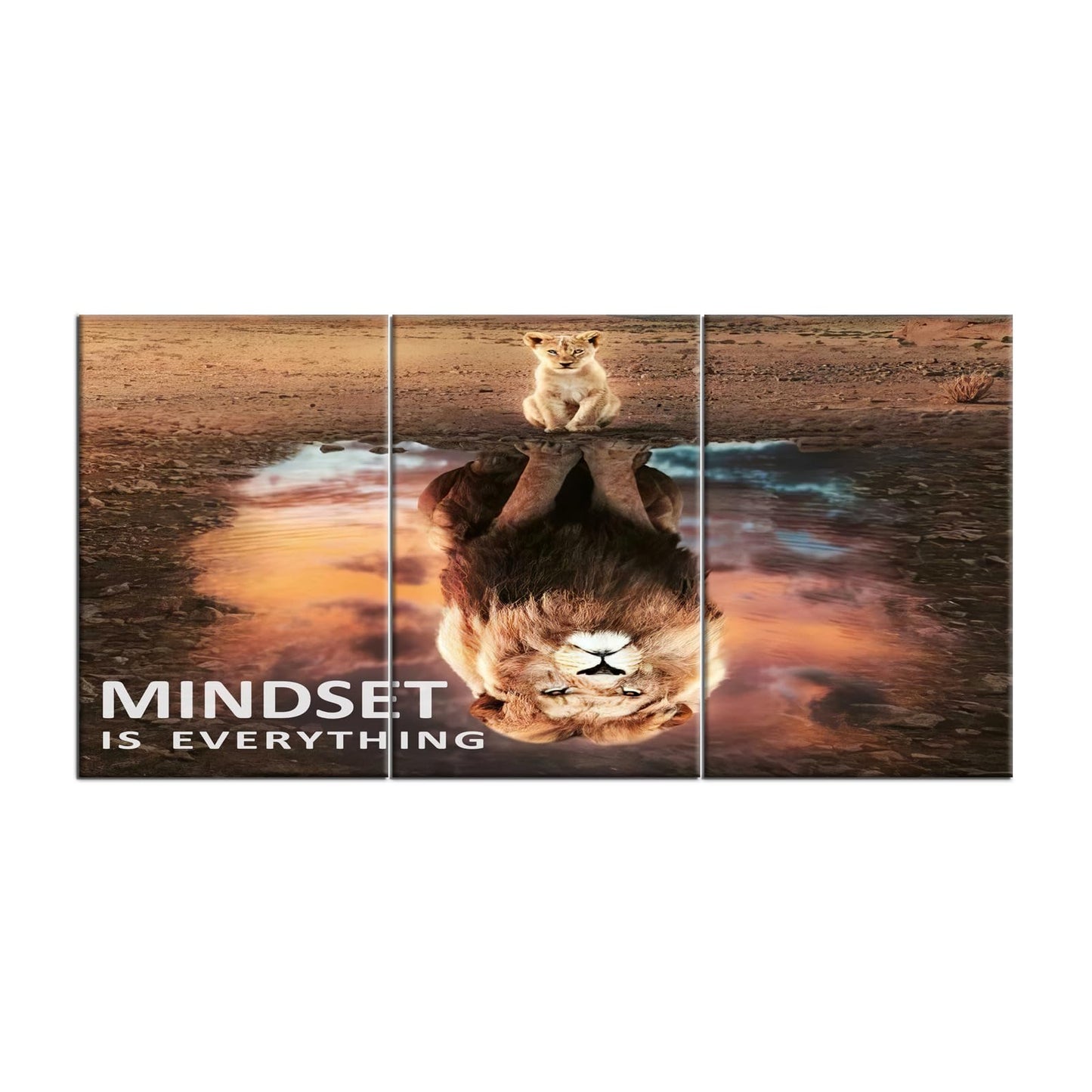 QYHART Motivational Wall Art Lion Inspirational Poster 3 Pieces Canvas Prints Artwork for Living Room Modern Home Decor Painting Pictures Stretched and Framed Ready to Hang [72''Wx 36''H]