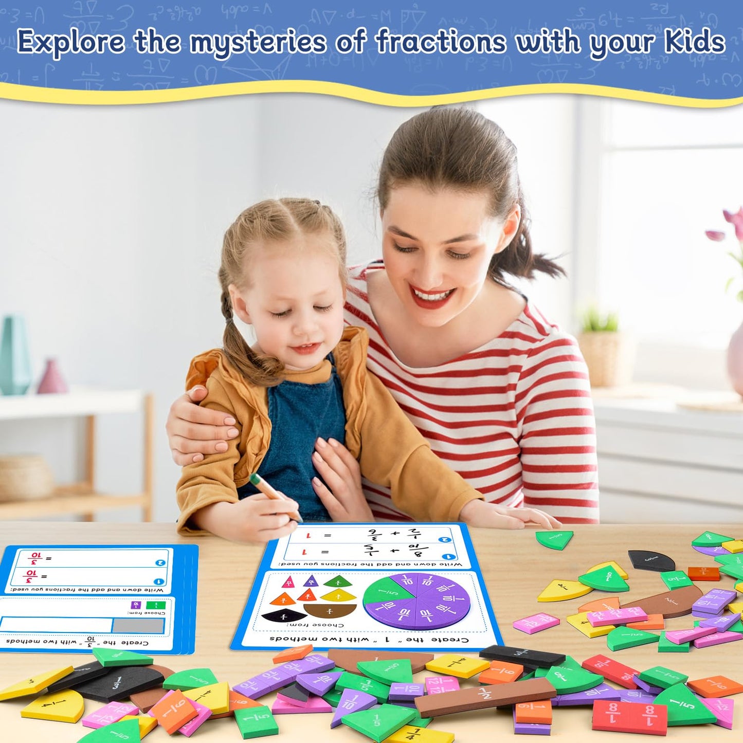 Magnetic Fraction Tiles & Fraction Circles Set-Fraction Manipulatives, Math Manipulatives 4th Grade, Classroom Must Haves Teaching Tools-Fraction Games & Algebra Tiles & Fraction Strips for Kids