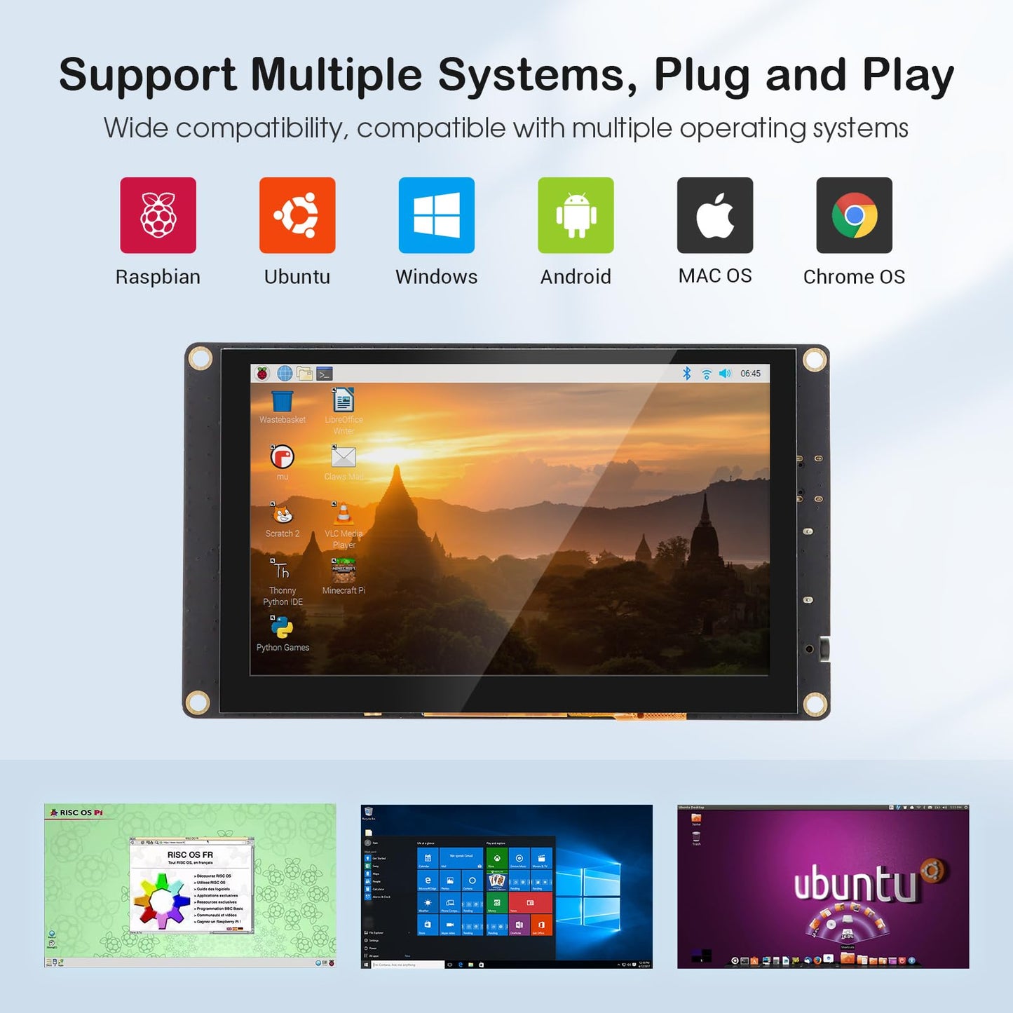 ELECROW 5 Inch Mini Touchscreen Monitor, TN Capacitive 5-Point Touch Screen 800×480 HD LCD Display Compatible with Raspberry Pi 5/4/4B/3B+/3B/B+, PC, Laptop, Driver-Free