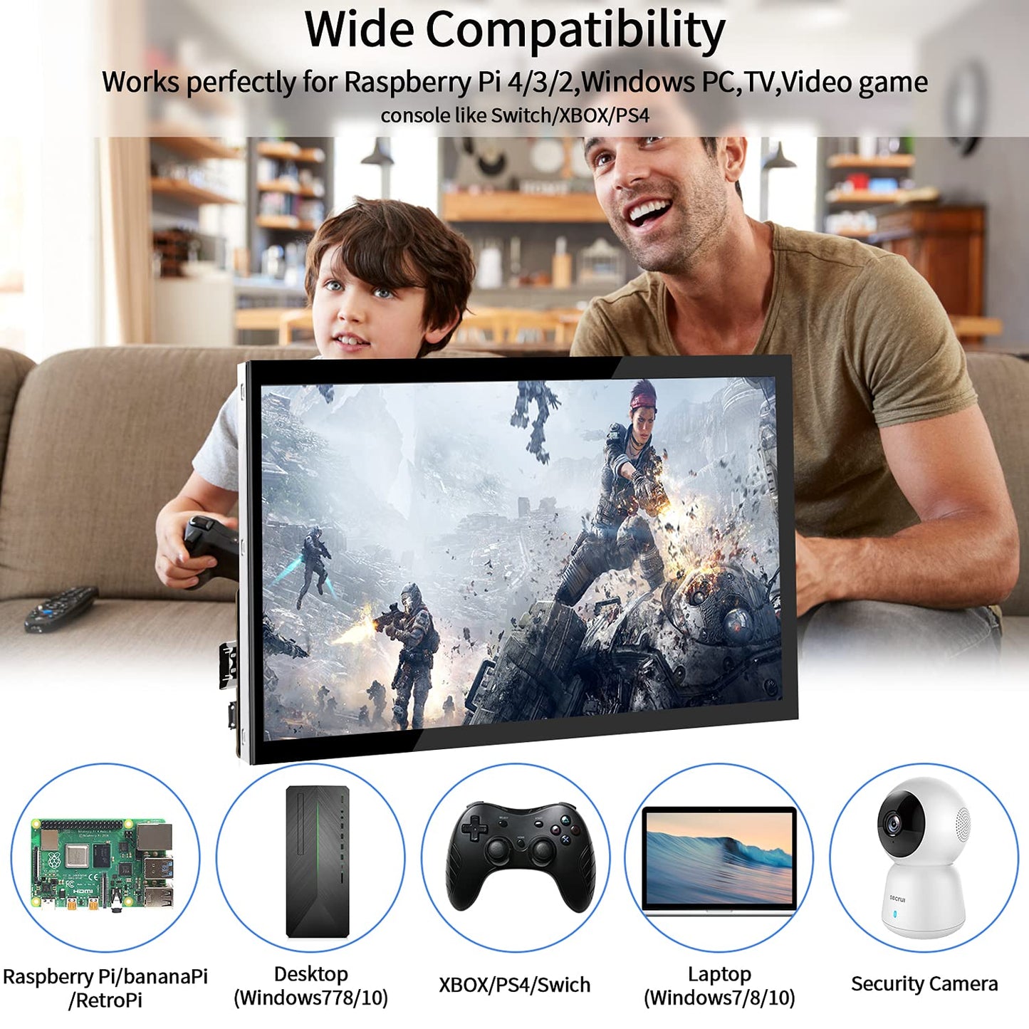 HMTECH Raspberry Pi Screen 10.1 Inch Touchscreen Monitor 1024x600 Portable HDMI Monitor 16:9 IPS Screen Display for Raspberry Pi 5/4/3/2/Zero/B/B+ Win11/10/8/7, Free-Driver