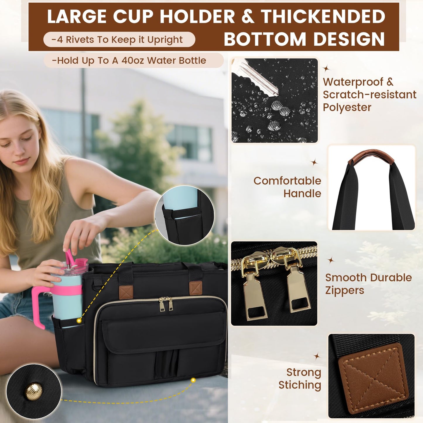 RAINSMORE Teacher Tote Bag 15.6 inch Laptop Bag for Women Work Bags Nurse Bag Lightweight Laptop Tote Computer Messenger Shoulder Bags with Insulated Pocket, Professional Laptop Briefcase