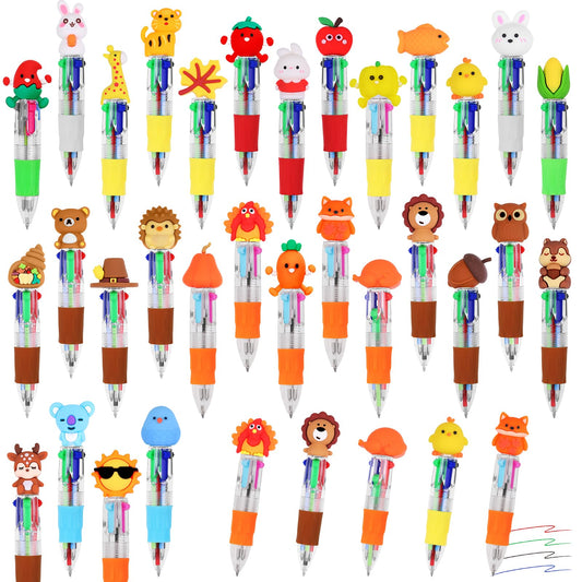 CZWZ 30Pcs Mini Multicolor Pens in One 4-in-1 Cute Pens Bulk, Ballpoint Pen for Birthdays and Parties, Fun Gifts Assorted Ink Kawaii Pen(Fall)