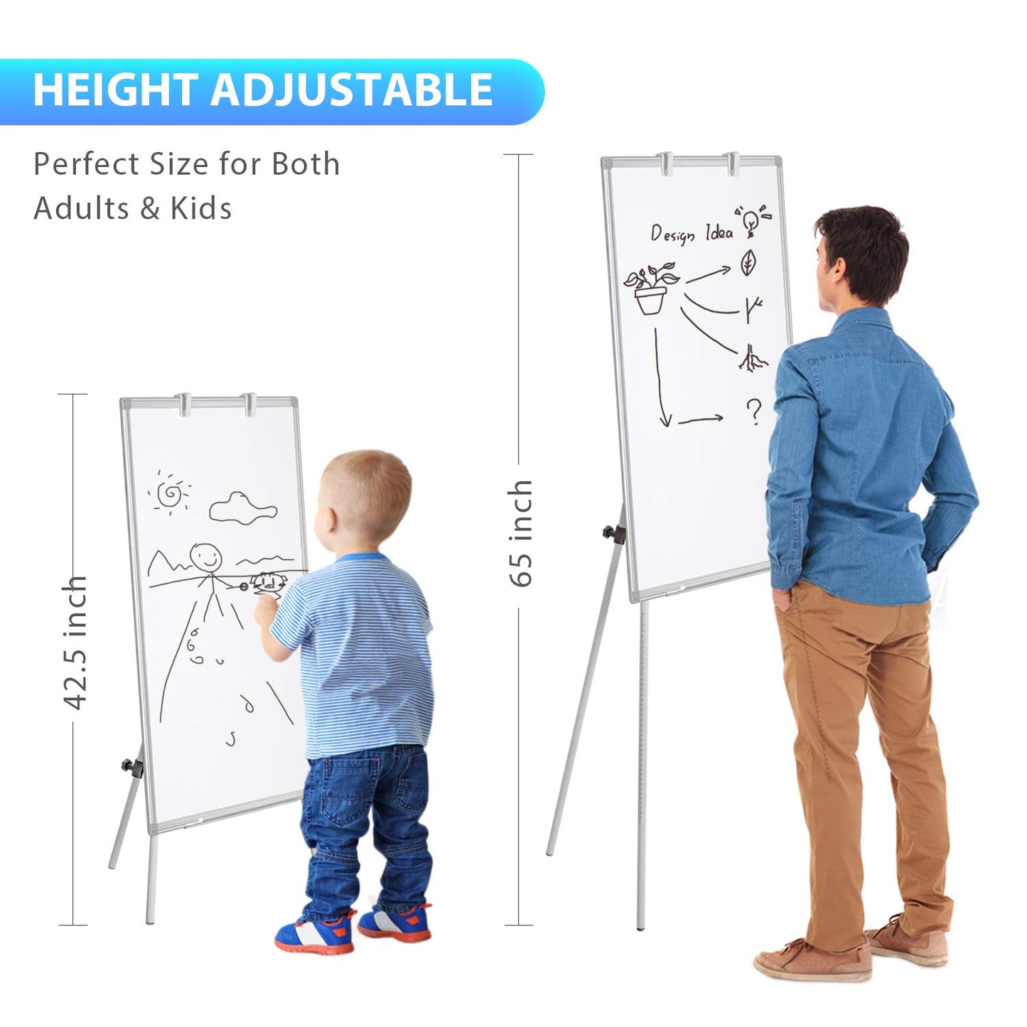Easel Whiteboard - Magnetic Portable Dry Erase 40 x 28 Tripod Height Adjustable, Flipchart Easel Stand White Board for Office (40x28 White)