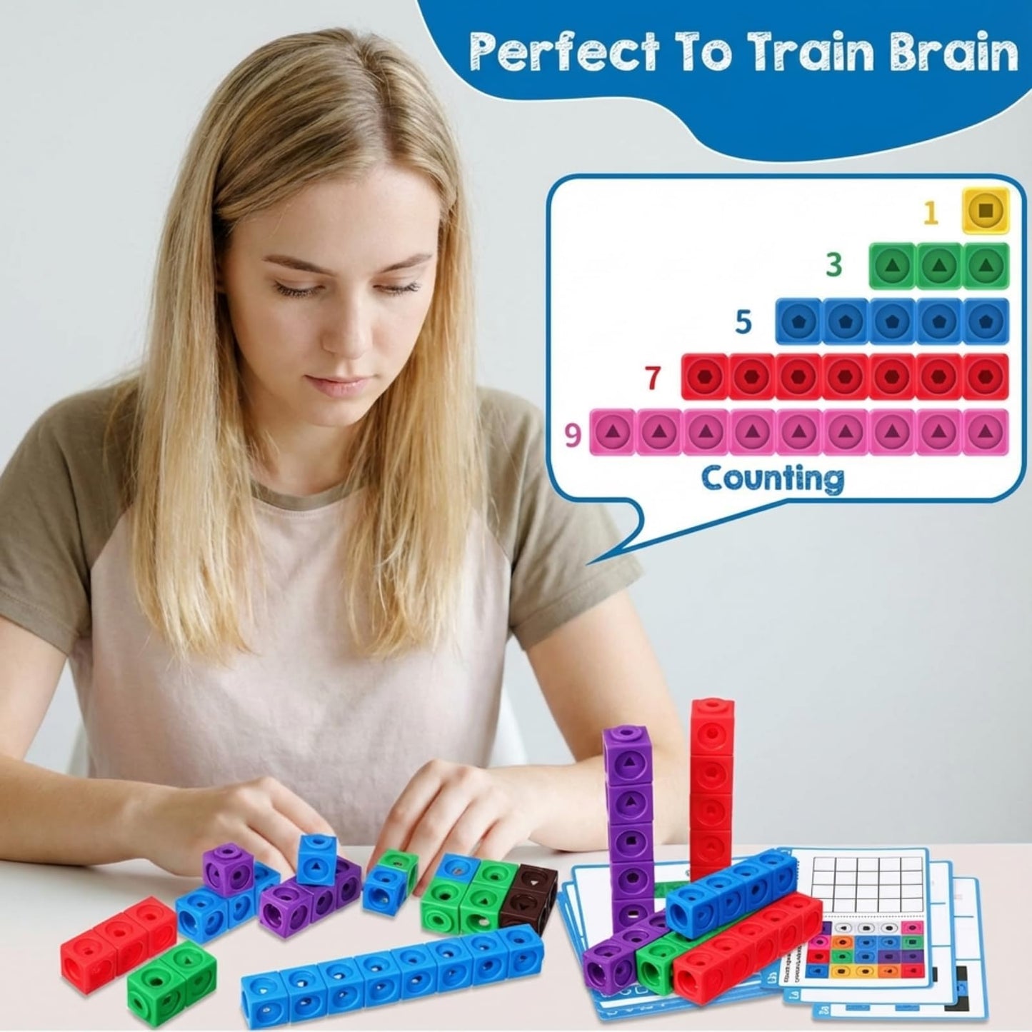 Libima 318 Pcs Math Counting Cubes Linking Counting Blocks with Stem Cards Building Block Linking Cube Connecting Manipulatives Preschool Math Counter Games Back to School Supplies