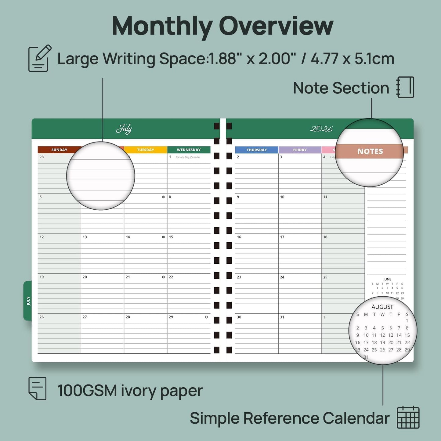 POPRUN Teacher Lesson Planner 2026-2027, (Letter Size - 8.5'' x 11'') Academic Planner July 2026 - June 2027 with Gradebook & Color Monthly Tabs, Thick Paper, 2-Sided Pocket, Leather Cover, Brown