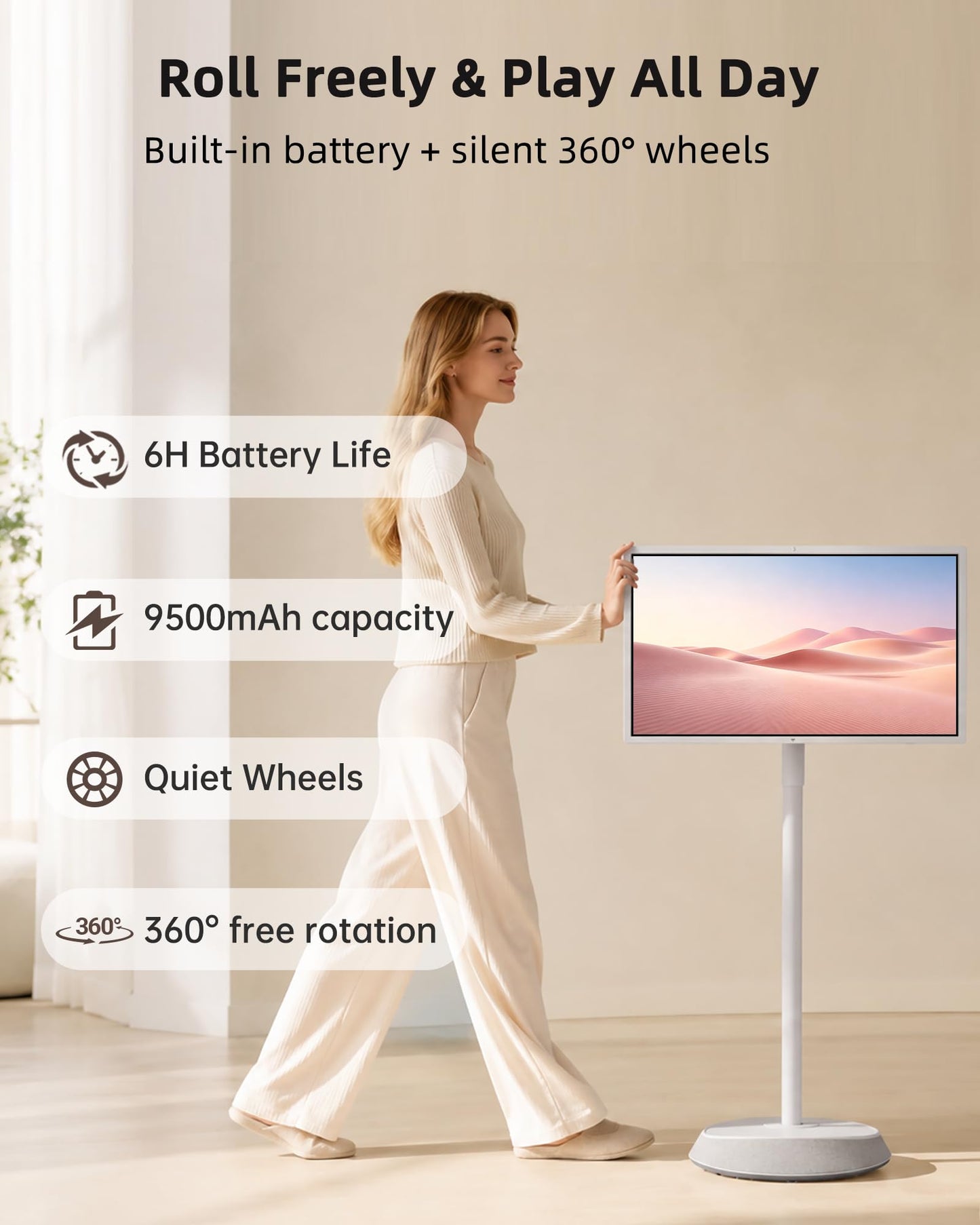 KTC MEGAPAD 32 Inch 4K Smart Portable TV on Wheels,16G+256G Storage, Android OS EDLA Certified, Four 8W Speakers, Built-in Battery&Camera, Voice Remote, UHD Touch Screen with Rolling Stand, A32Q7 Max