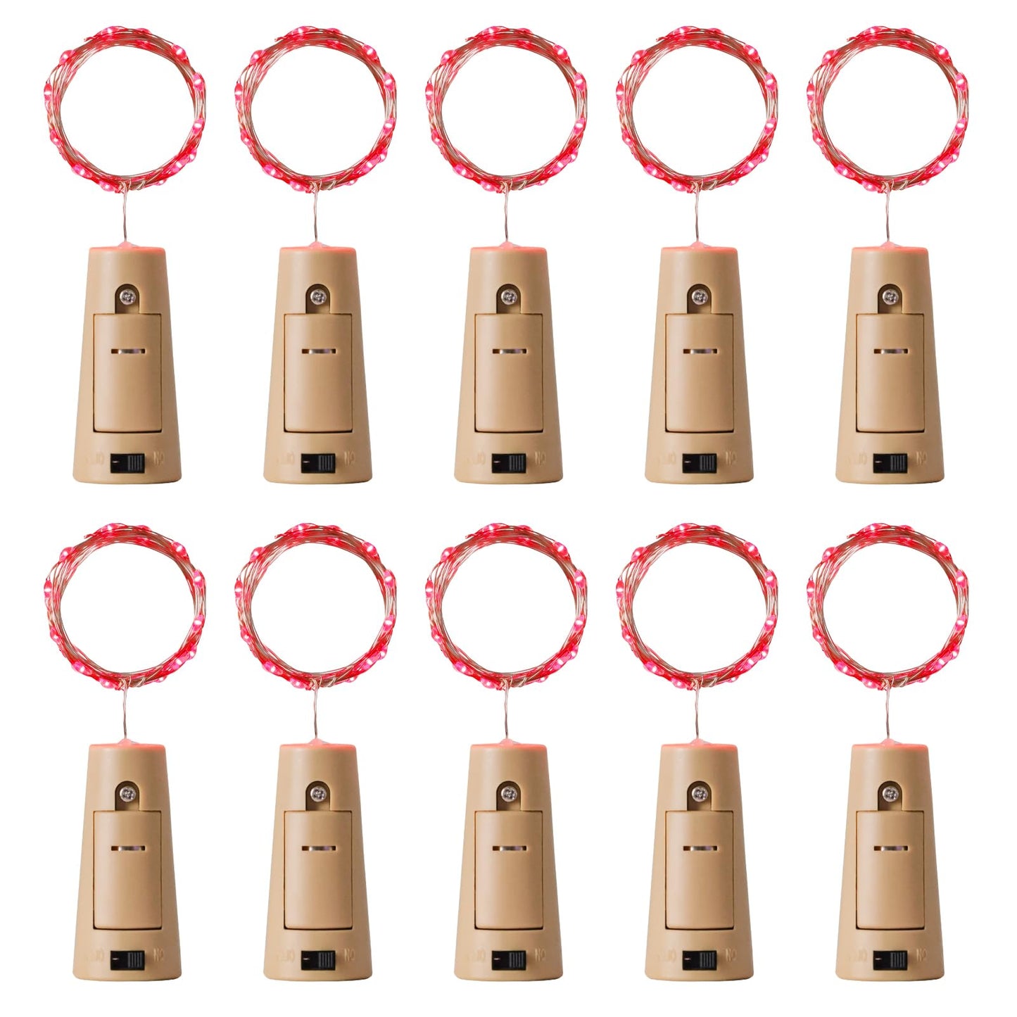 Aluan Wine Bottle Lights - 20 LED Cork Lights, Waterproof, Red, 10 Pack, Copper, Model BL00