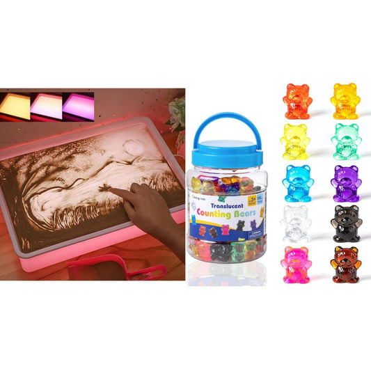 Odoorgames Sand Painting Light Box & Counting Bears – LED Light Up Table Accessories Toys for sort Learning, Math counters, and Color Recognition