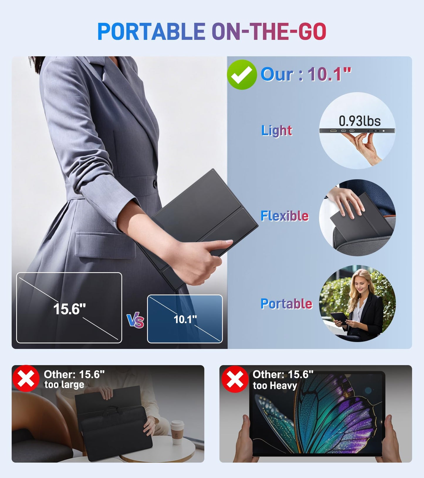 10.1 Portable Touchscreen Monitor - 1920×1200 FHD IPS 16:10,100% sRGB 1500:1,10-Point Touch Diaplay with Speaker HDMI USB-C VESA Magnetic Case for Travel Mac PC Xbox PS4/5 Loptop Phone (10.1 inch)