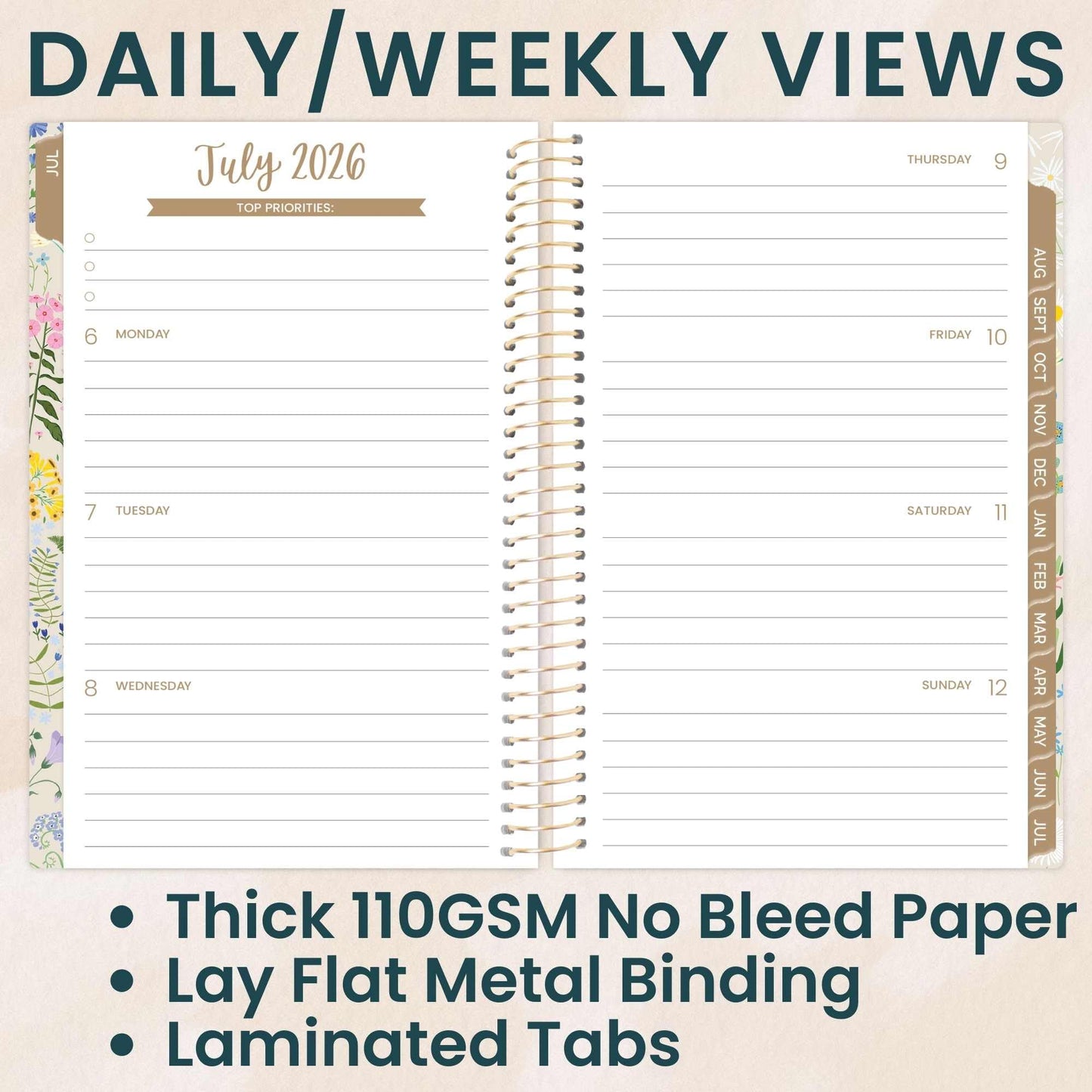 bloom daily planners 2026-2027 Academic Year Pocket Planner (July 2026 - July 2027) 13 Months - SMALL 4” x 6” Weekly Monthly Agenda Organizer & Calendar Book - Garden Party, Beige