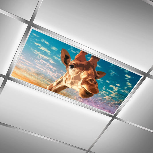 2PCS Fluorescent Light Covers for Classroom Ceiling Lights Magnetic Light Covers,Fluorescent Light Filters for School Home Office Drop Ceiling Lamp Decor Light Filters 4x2Feet(Giraffe)