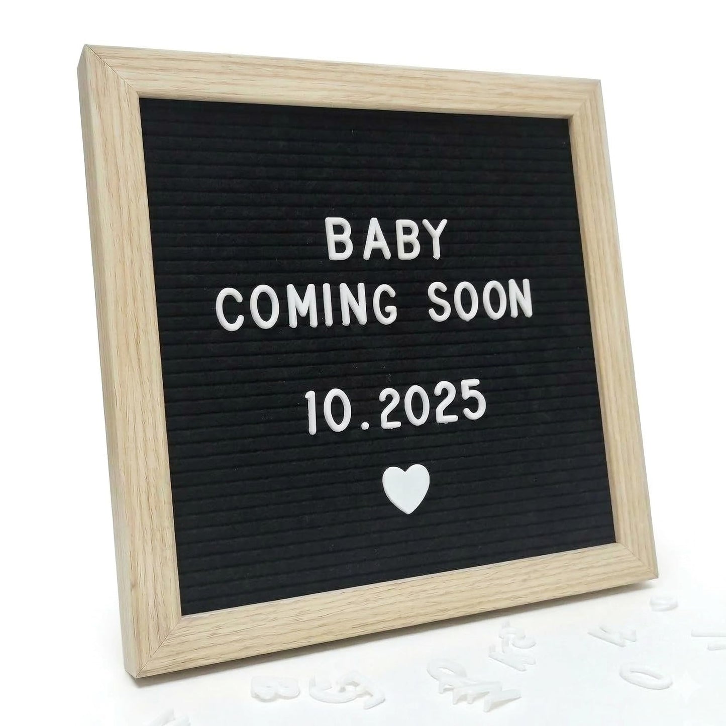 C CRYSTAL LEMON Black Felt Letter Board 10x10in, Baby Announcement Sign & Pregnancy Announcement Board, 336 Pre-Cut Letters, Wooden Frame, Felt Letter Board for Milestone Photos, Wall Mount or Stand