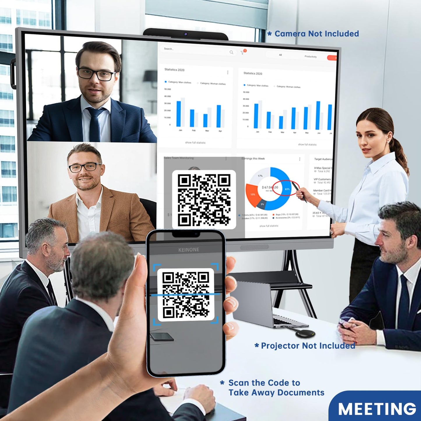 KEINONE 75'' 4K Smart Board, Android 14 OS 8+128 GB Interactive Whiteboard, Electronic Digital Whiteboard with Open App Ecosystem, Touchscreen Smart Board for Home, Office and Classroom, Gray